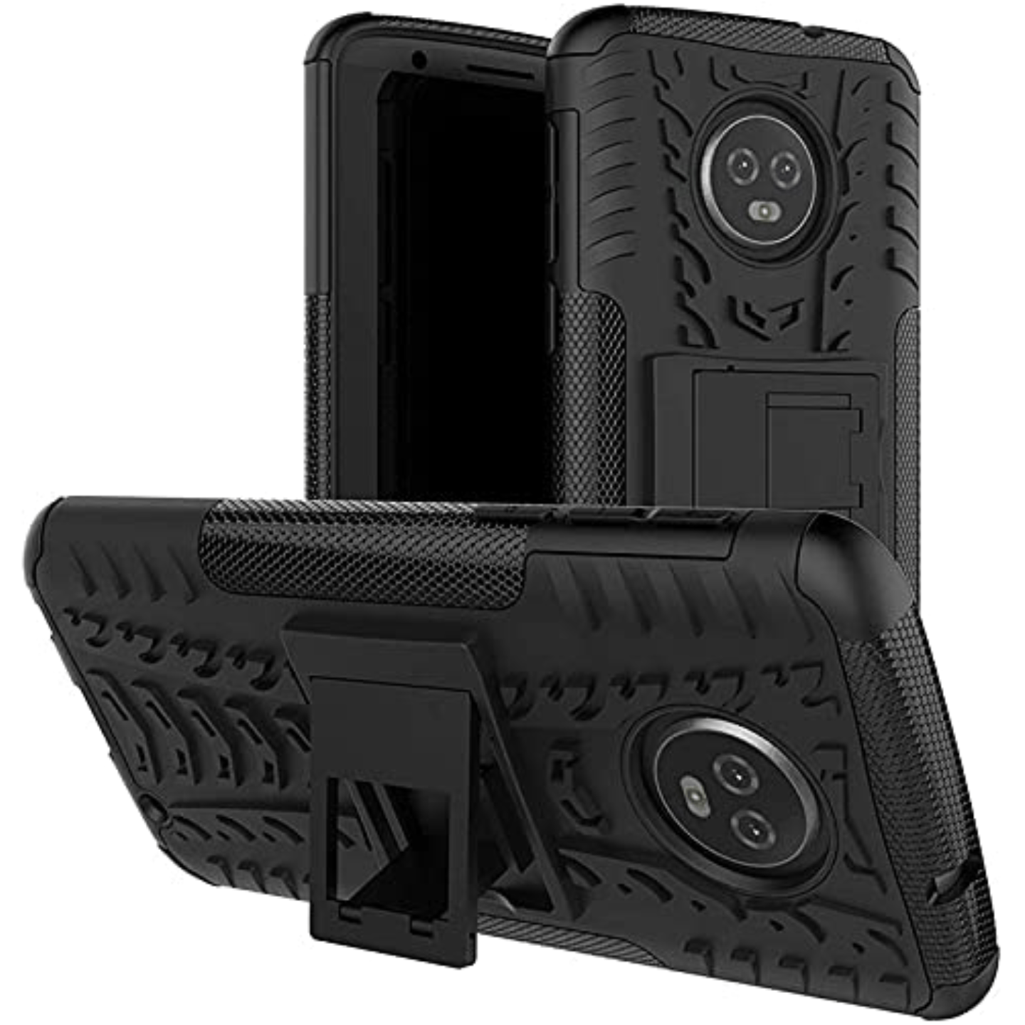 Faircost for Moto G6 plus Heavy Duty Shockproof Military Grade Armor Dual Protection Layer Hybrid Kick Stand Back Cover Case Black