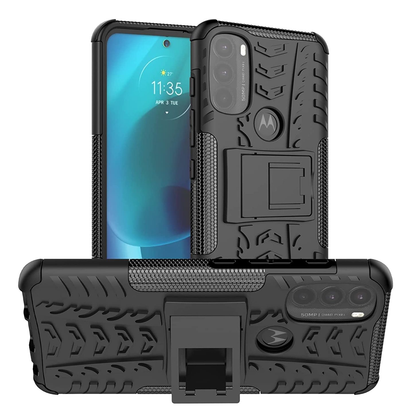 Faircost for Moto G71 Heavy Duty Shockproof Military Grade Armor Dual Protection Layer Hybrid Kick Stand Back Cover Case Black