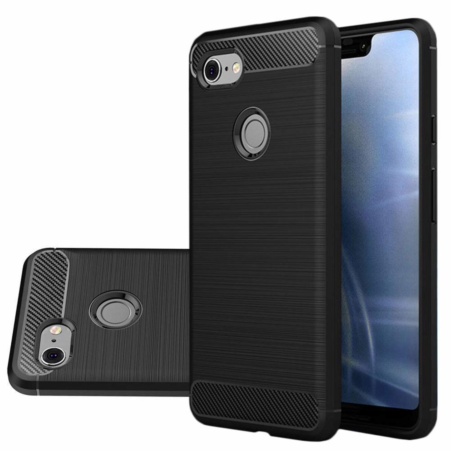 Faircost Hybrid Carbon Fiber Texture Design Back Cover Anti-Scratch Shock Absorption Case for Google Pixel 3 - Black