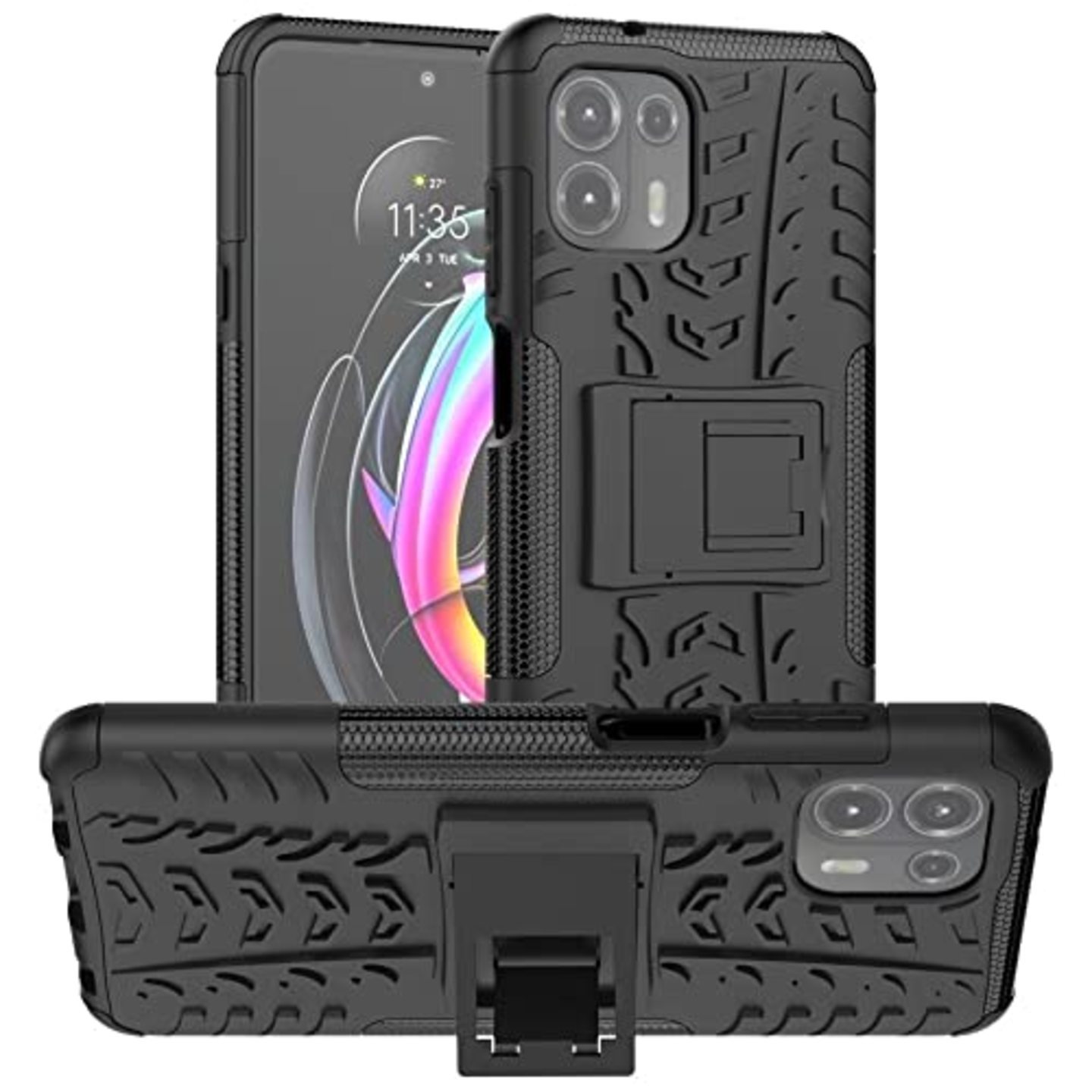 Faircost for Moto EDGE 20 FUSION Heavy Duty Shockproof Military Grade Armor Dual Protection Layer Hybrid Kick Stand Back Cover Case Black