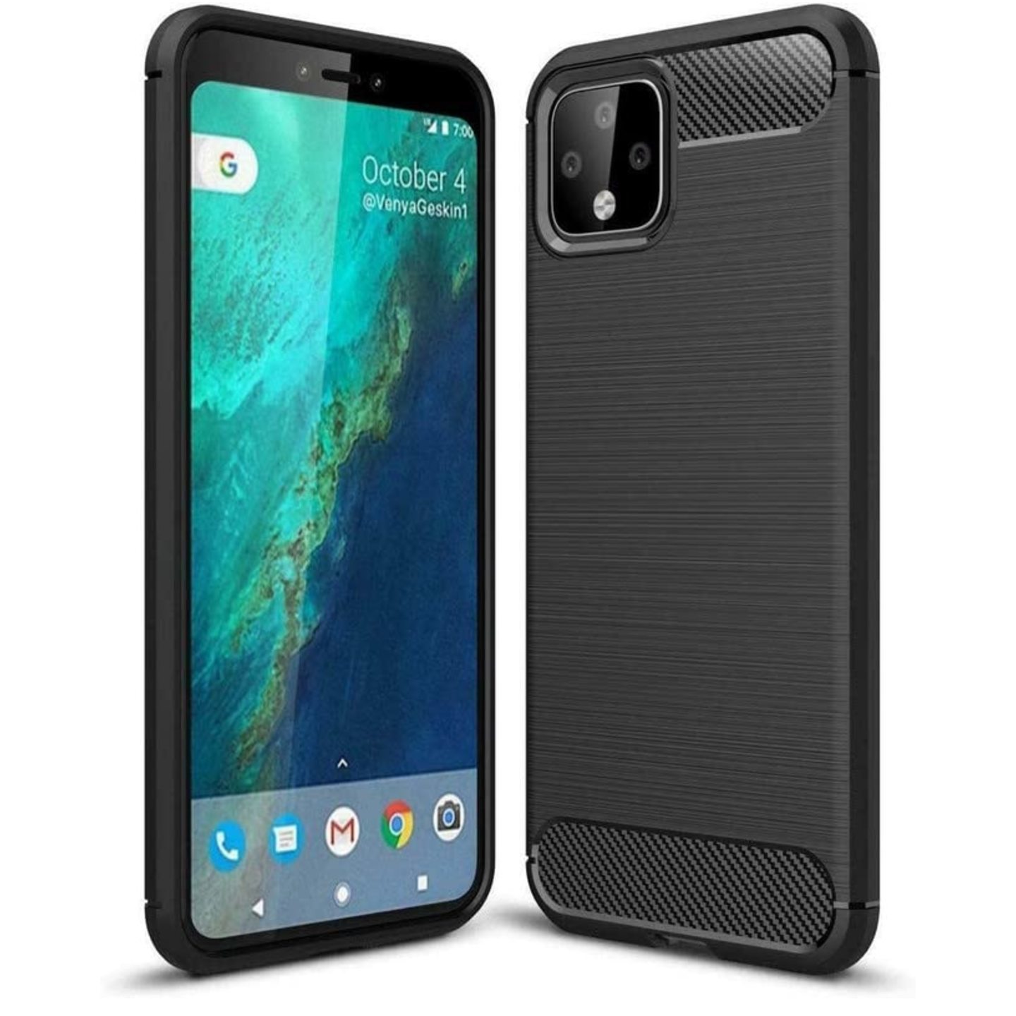 Faircost Hybrid Carbon Fiber Texture Design Back Cover Anti-Scratch Shock Absorption Case for Google Pixel 4 - Black