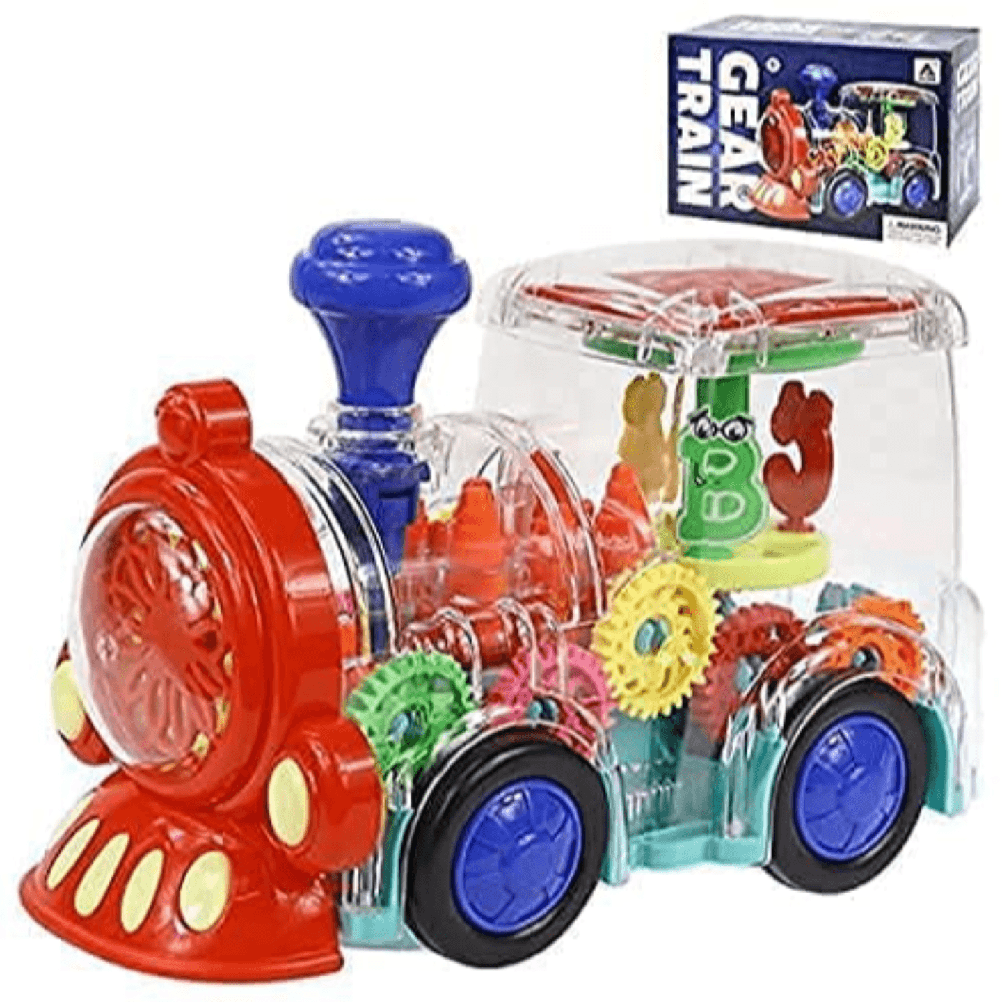 Transparent Train Engine Universal Walking Gear Train Engine Colorful Lights Musical Toys, 3D Colourfull Lights Gear Transparent Train Toy Gear Train