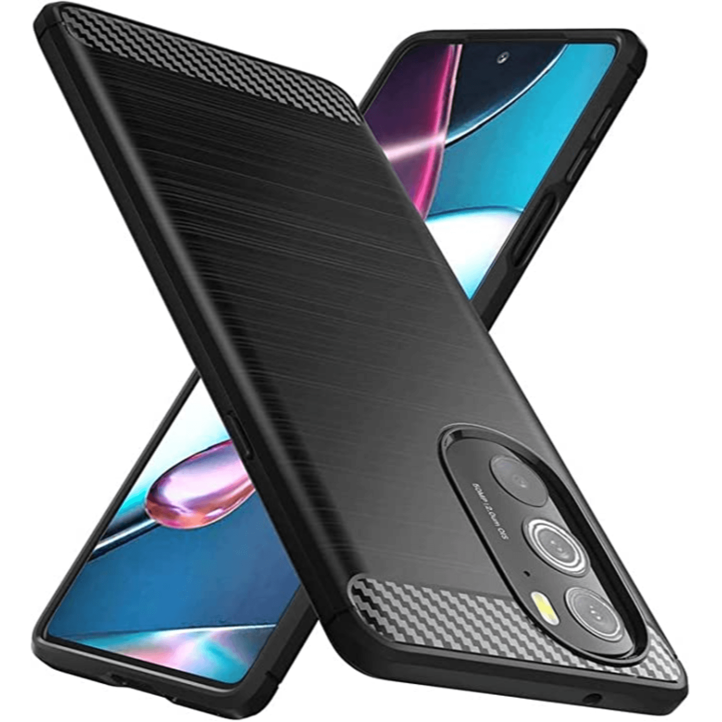 Faircost for Moto EDGE 30 Hybrid Carbon Fiber Texture Design Back Cover Anti-Scratch Shock Absorption Case Black