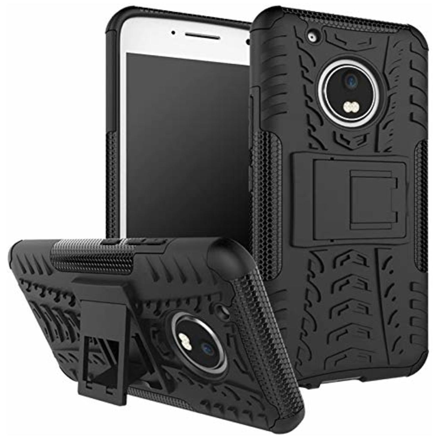 Faircost for Moto G5 PLUS Heavy Duty Shockproof Military Grade Armor Dual Protection Layer Hybrid Kick Stand Back Cover Case Black