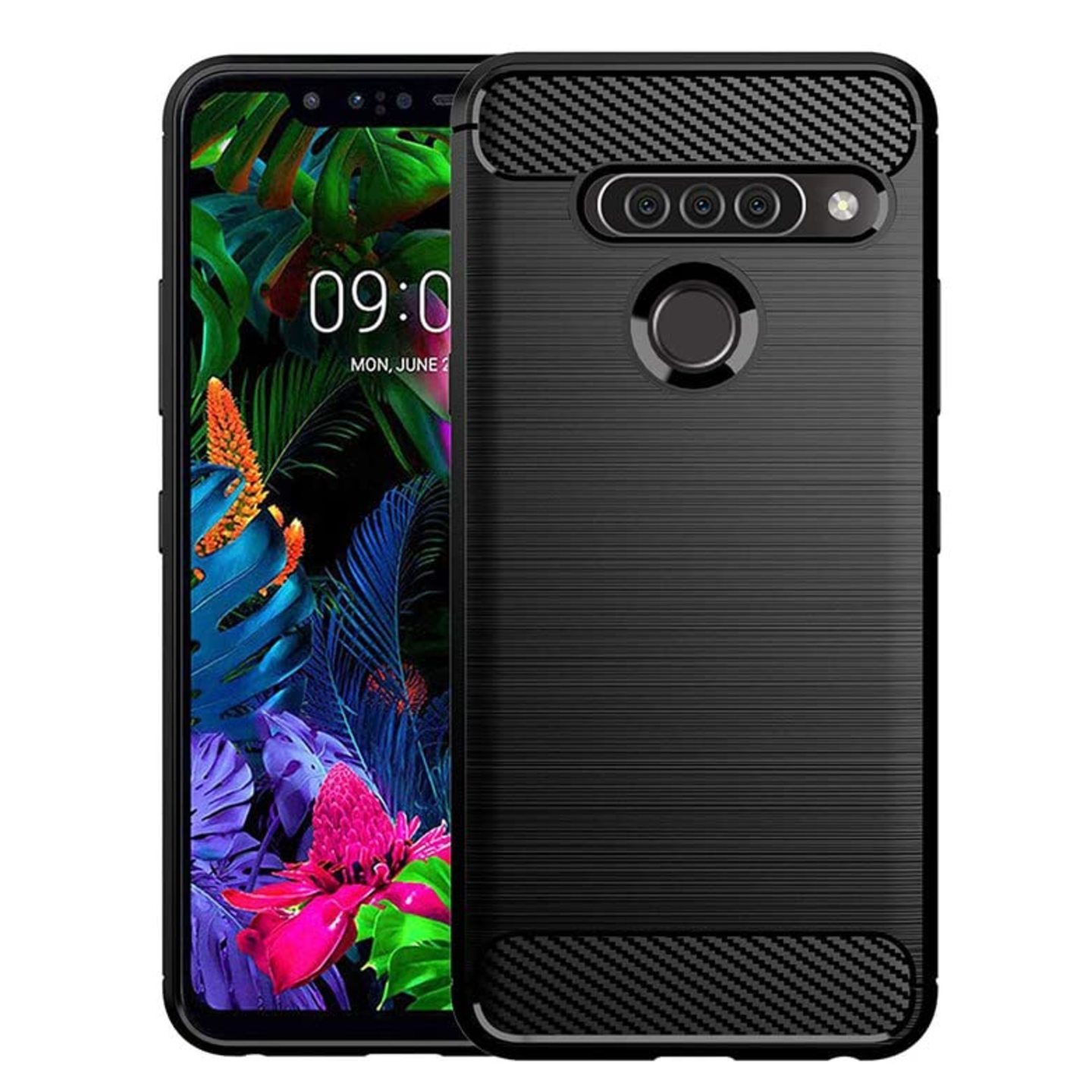 Faircost Hybrid Carbon Fiber Texture Design Back Cover Anti-Scratch Shock Absorption Case for LG G8S ThinQ - Black