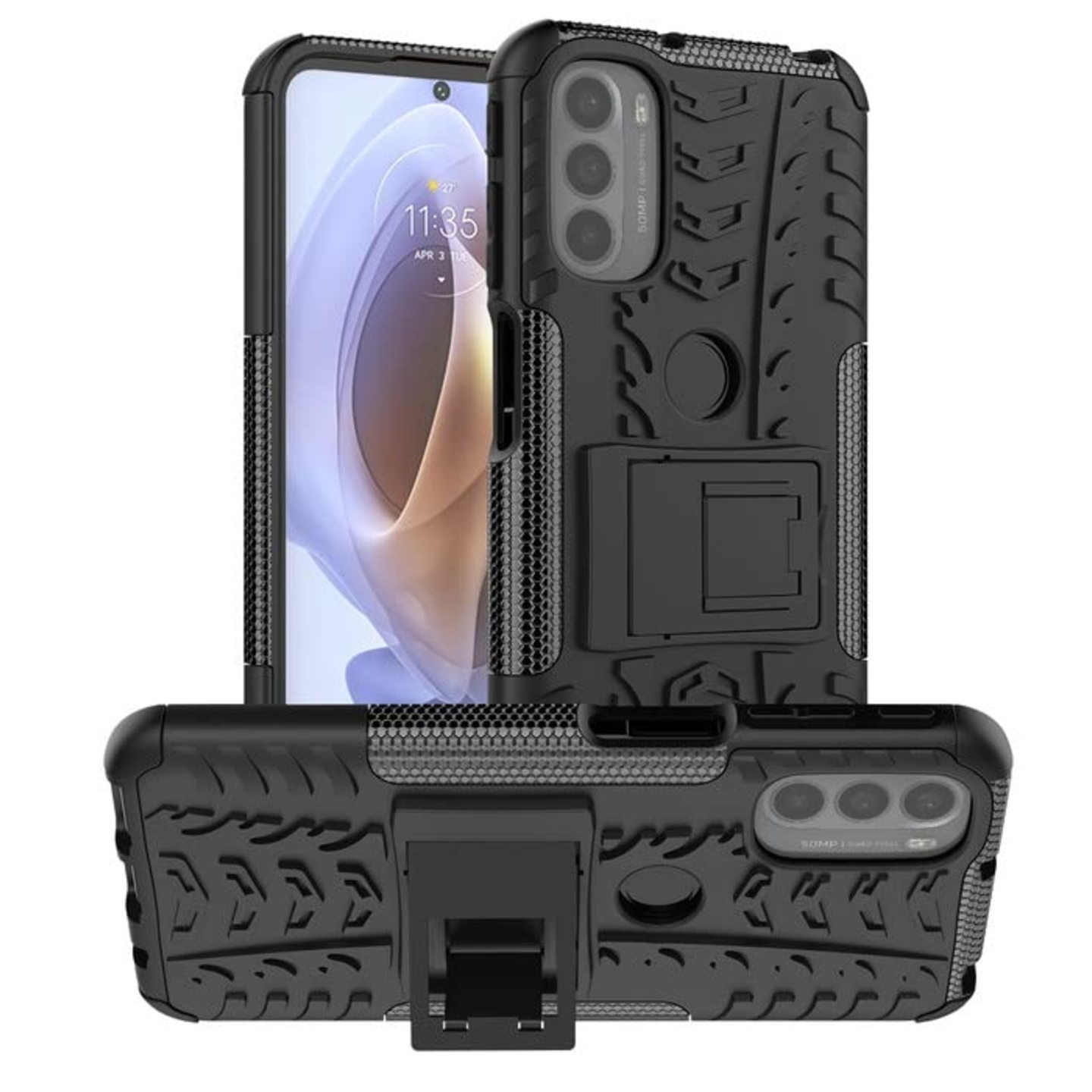 Faircost for Moto G51 Heavy Duty Shockproof Military Grade Armor Dual Protection Layer Hybrid Kick Stand Back Cover Case Black