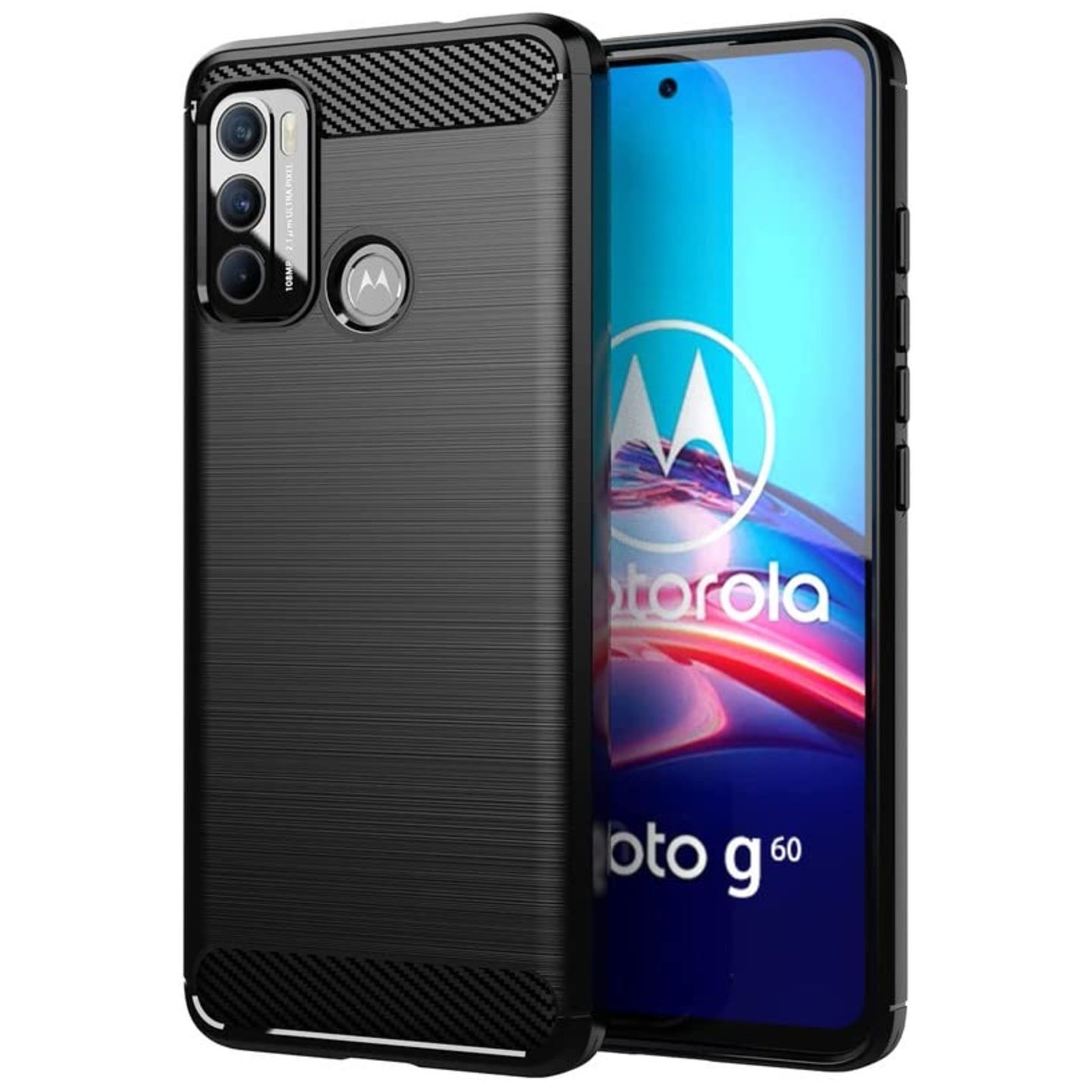 Faircost for Moto G40-G60 Hybrid Carbon Fiber Texture Design Back Cover Anti-Scratch Shock Absorption Case Black
