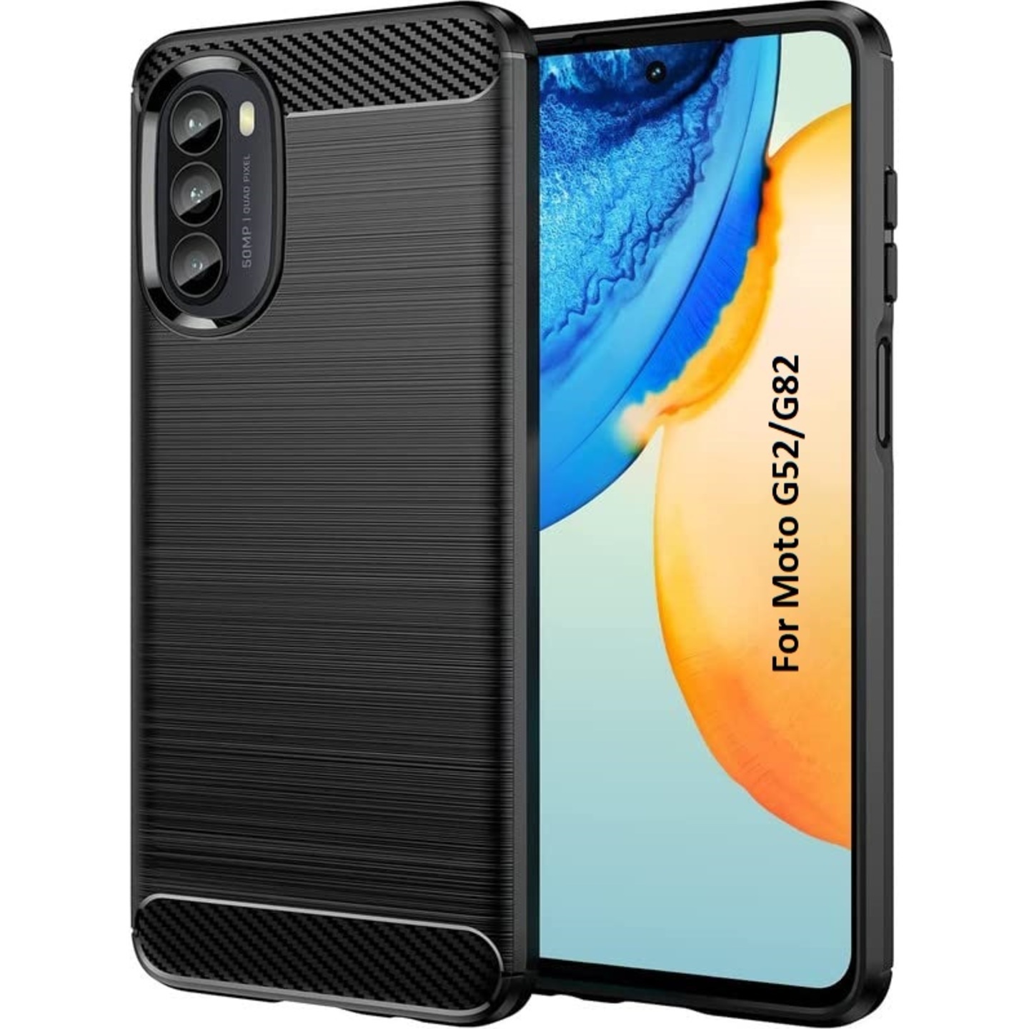Faircost for Moto G52/G82 Hybrid Carbon Fiber Texture Design Back Cover Anti-Scratch Shock Absorption Case Black