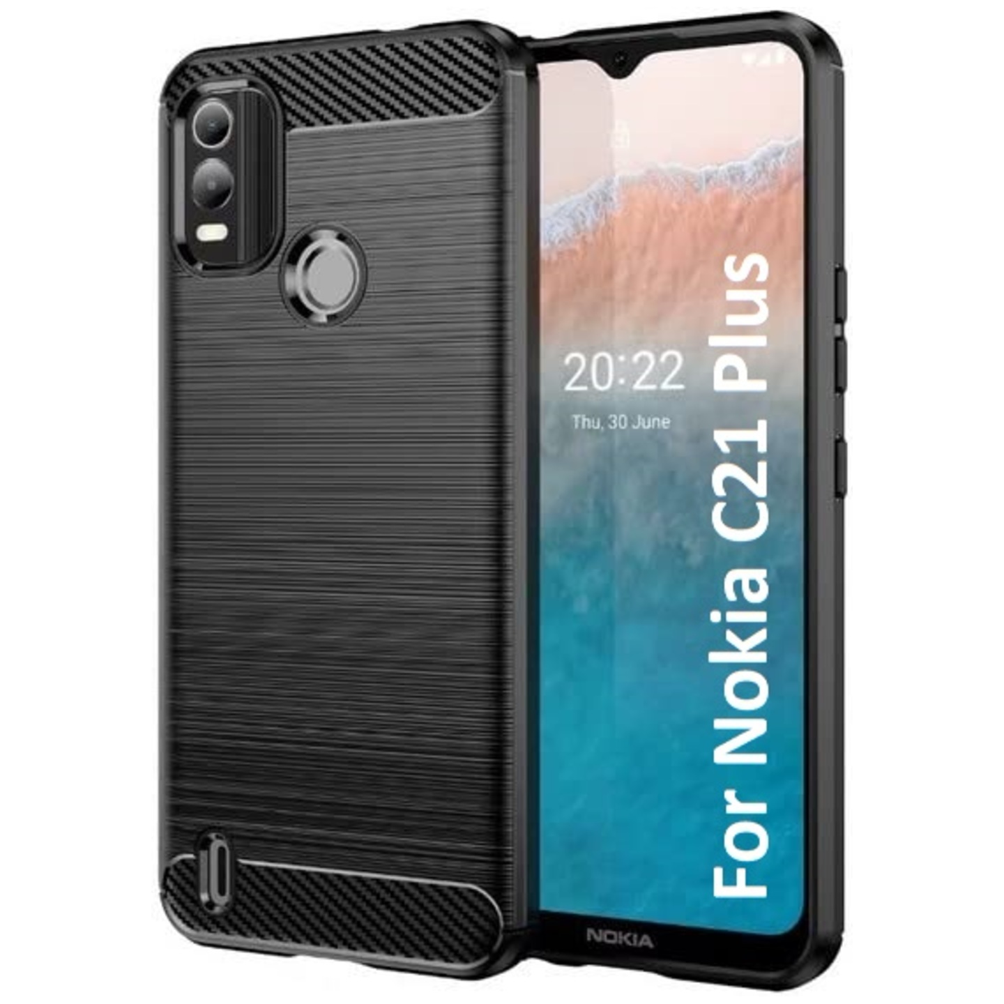 Faircost for Nokia C21 plus Hybrid Carbon Fiber Texture Design Back Cover Anti-Scratch Shock Absorption Case Black