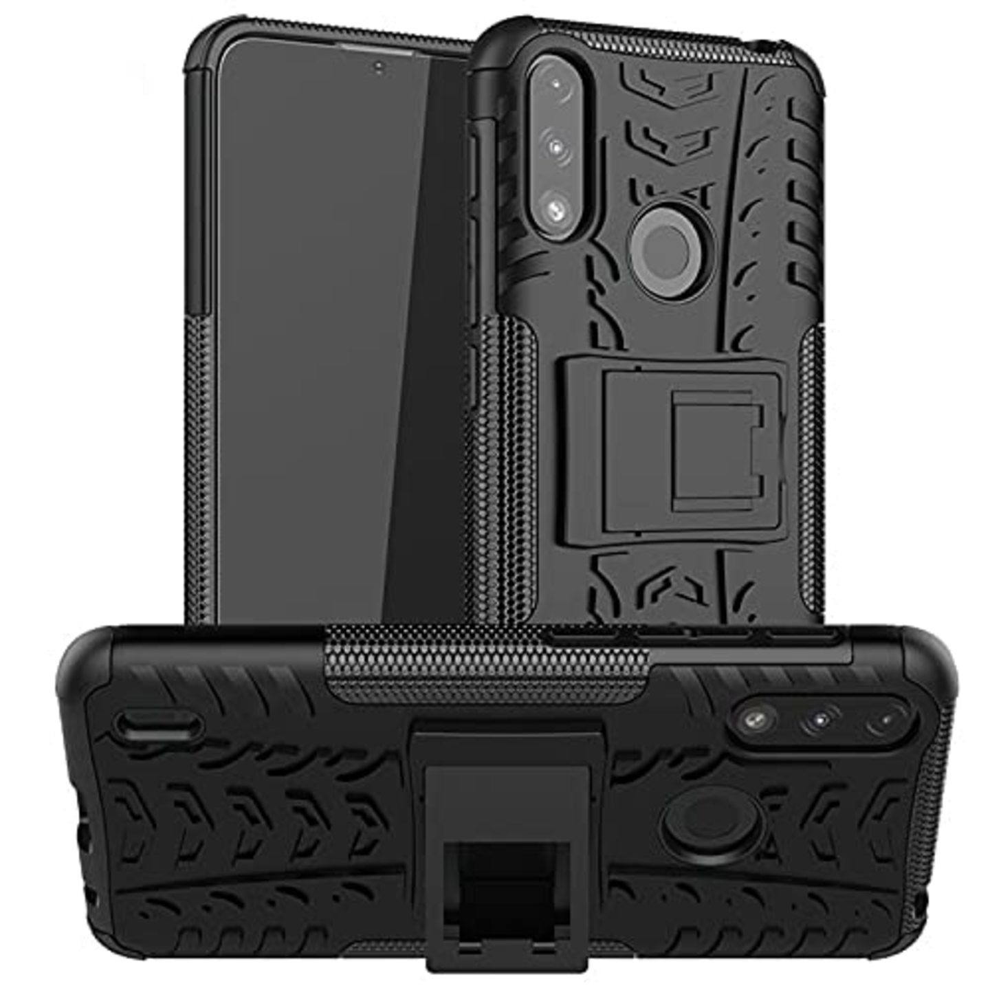 Faircost for Moto E7 POWER Heavy Duty Shockproof Military Grade Armor Dual Protection Layer Hybrid Kick Stand Back Cover Case Black