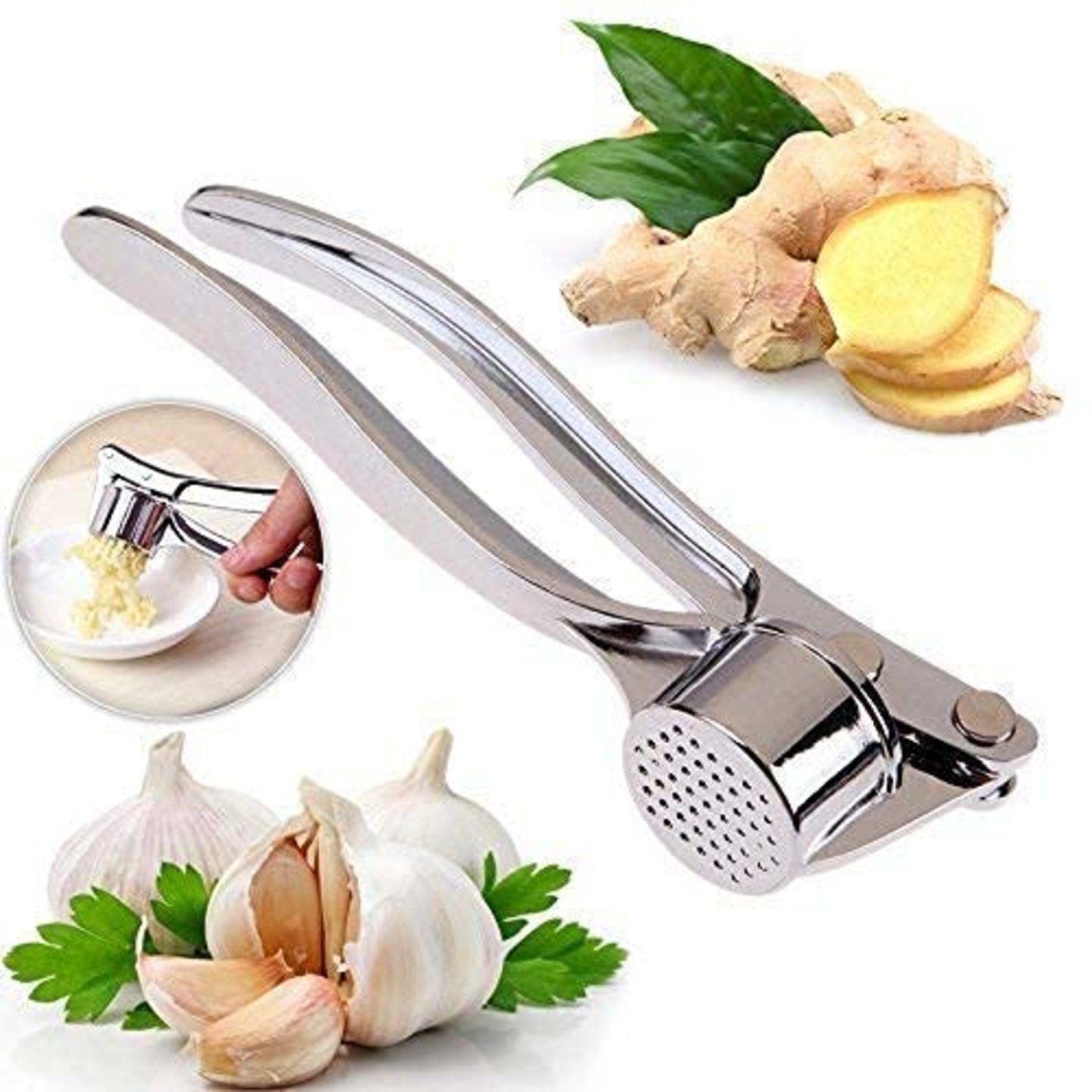  Garlic Crusher Presser Garlic Press Multi-Function Manual Portable Garlic Crusher Curved Garlic Ginger Mincer Stainless Steel Garlic Presser Grinding Slicer