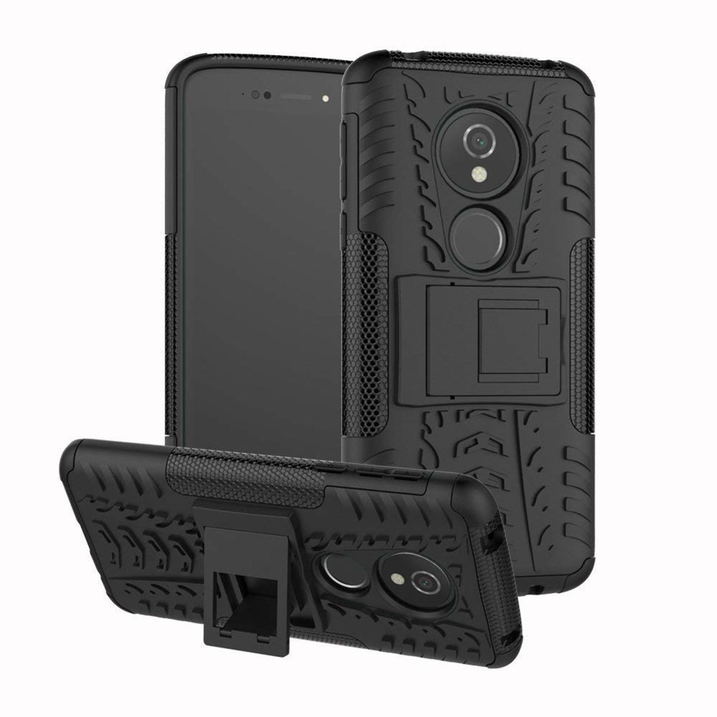 Faircost for Moto G6 PLAY Heavy Duty Shockproof Military Grade Armor Dual Protection Layer Hybrid Kick Stand Back Cover Case Black