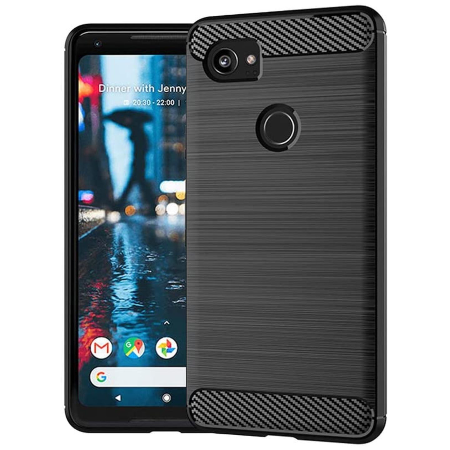 Faircost Hybrid Carbon Fiber Texture Design Back Cover Anti-Scratch Shock Absorption Case for Google Pixel 2XL - Black