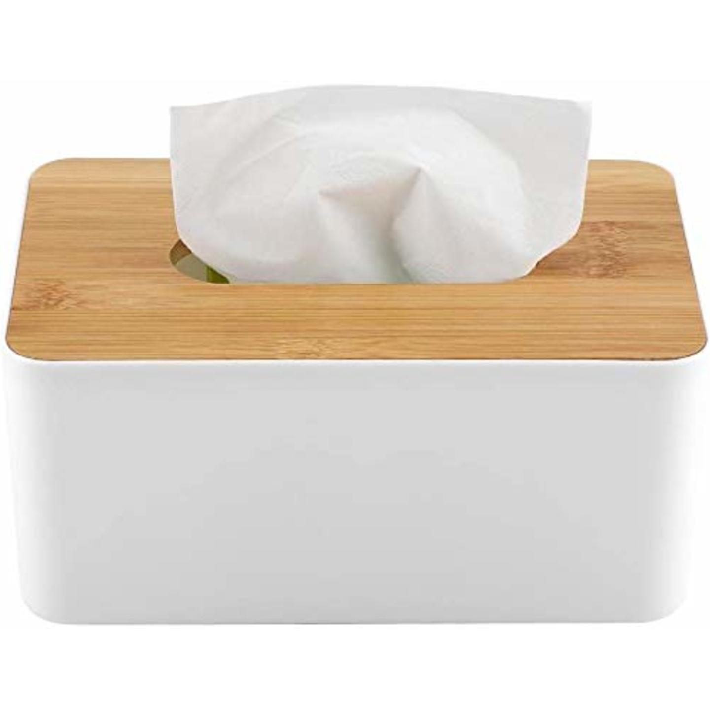 Bamboo Tissue Box Modern Look Rectangular Paper Holder Boxes for Bathroom Dining Table Bedroom Storage Organizer(Rectangle), 21cm x 13cm x 9.8cm- 1 pcs