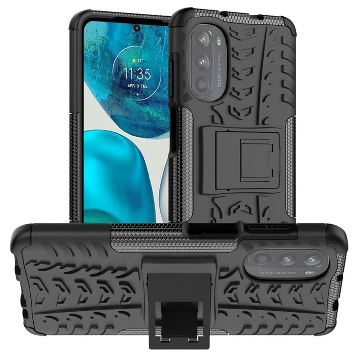 Faircost for Moto G52-G82 Heavy Duty Shockproof Military Grade Armor Dual Protection Layer Hybrid Kick Stand Back Cover Case Black