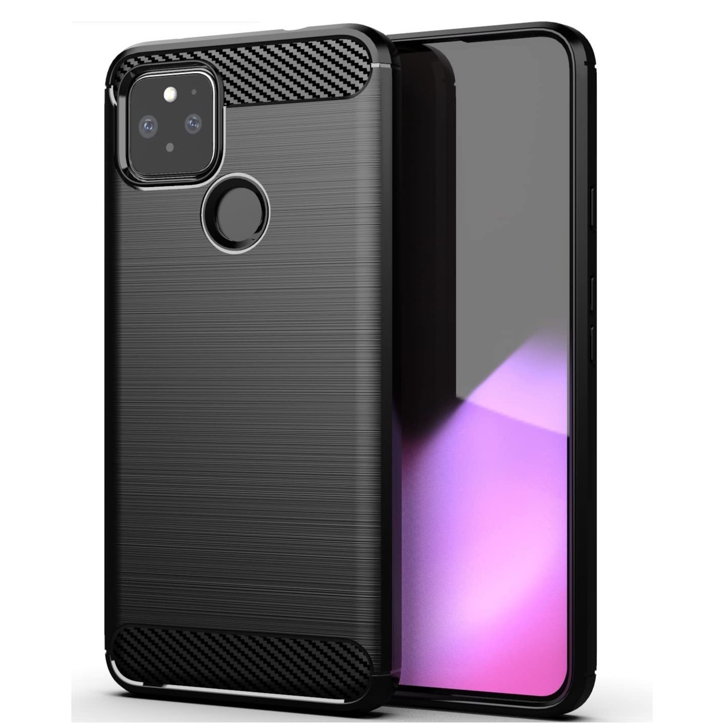 Faircost Hybrid Carbon Fiber Texture Design Back Cover Anti-Scratch Shock Absorption Case for Google Pixel 5A - Black