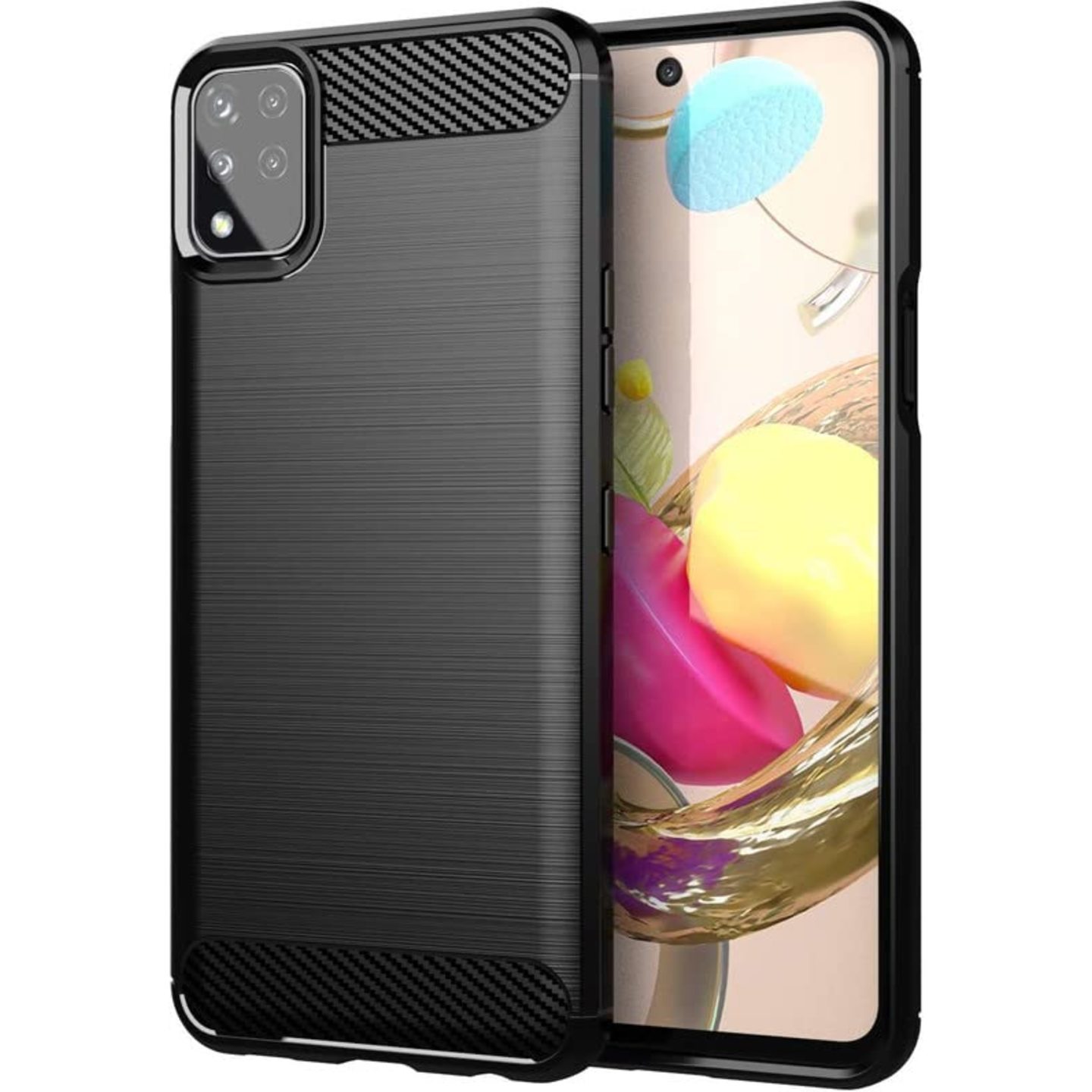 Faircost Hybrid Carbon Fiber Texture Design Back Cover Anti-Scratch Shock Absorption Case for LG K42 - Black