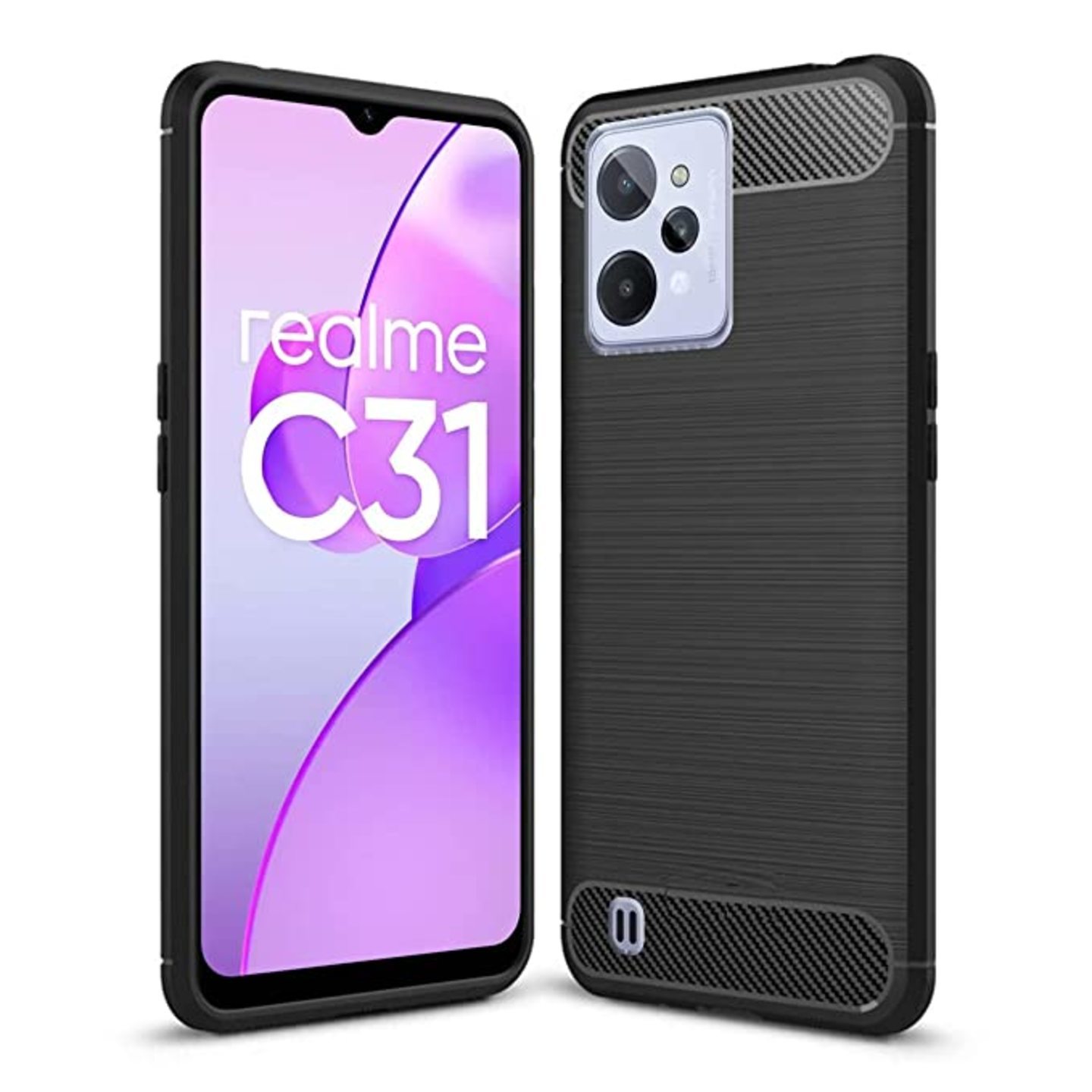 Faircost for Oppo Realme C31 Hybrid Carbon Fiber Texture Design Back Cover Anti-Scratch Shock Absorption Case Black