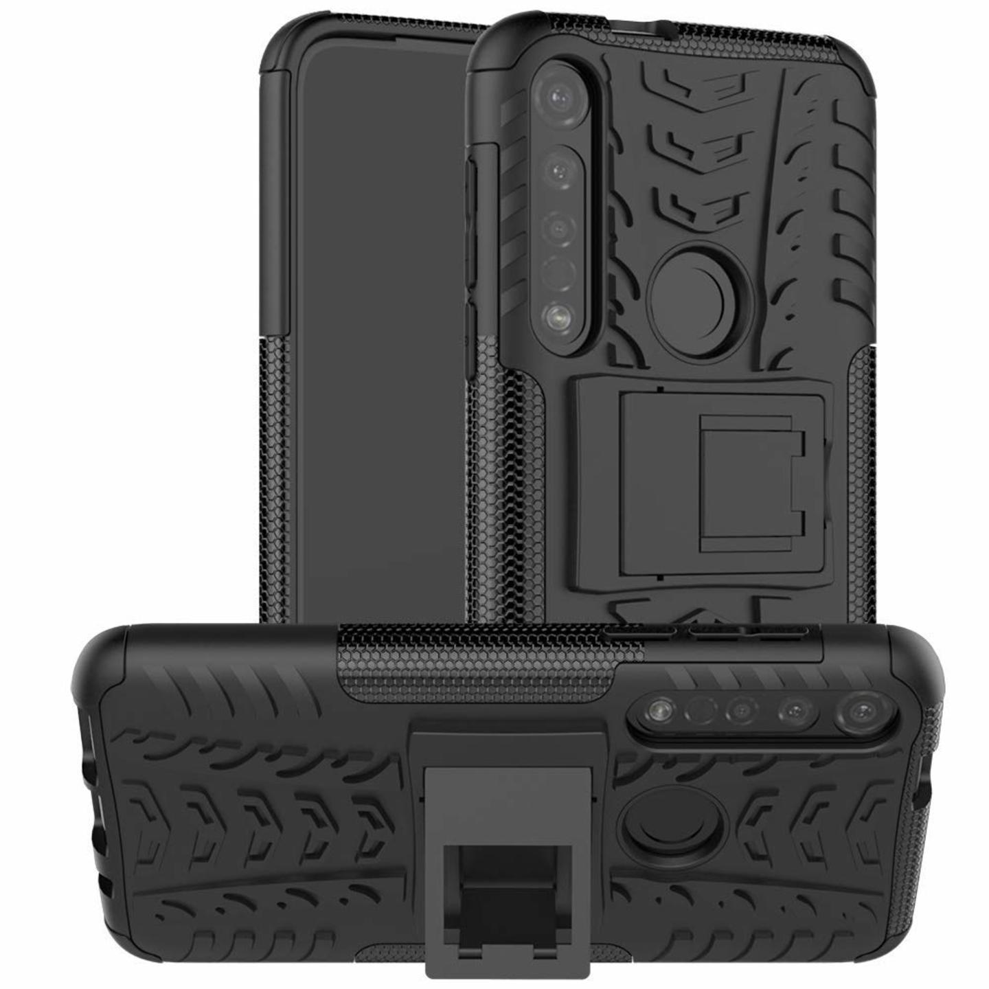 Faircost for Moto G8 PLUS Heavy Duty Shockproof Military Grade Armor Dual Protection Layer Hybrid Kick Stand Back Cover Case Black