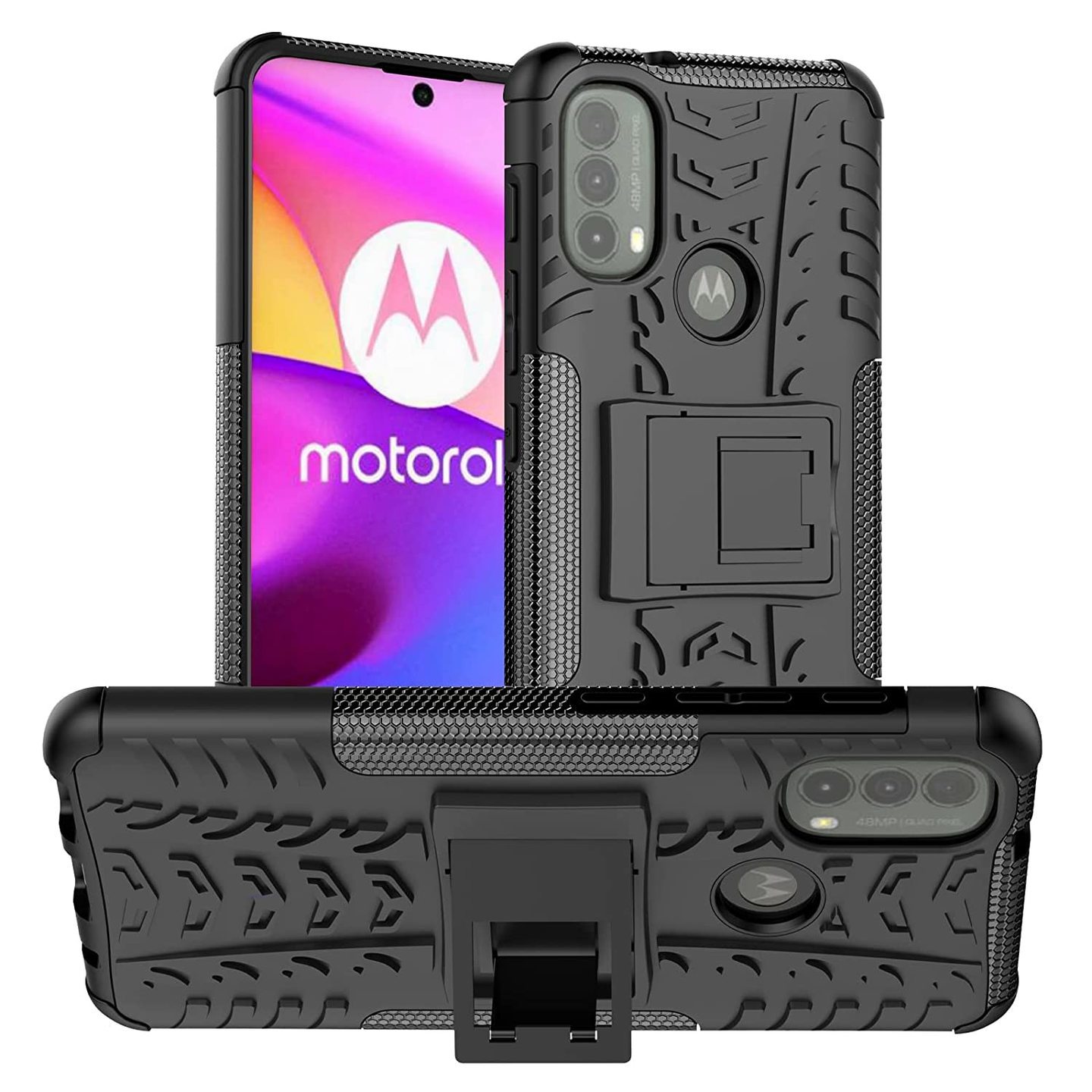 Faircost for Moto E40 Heavy Duty Shockproof Military Grade Armor Dual Protection Layer Hybrid Kick Stand Back Cover Case Black