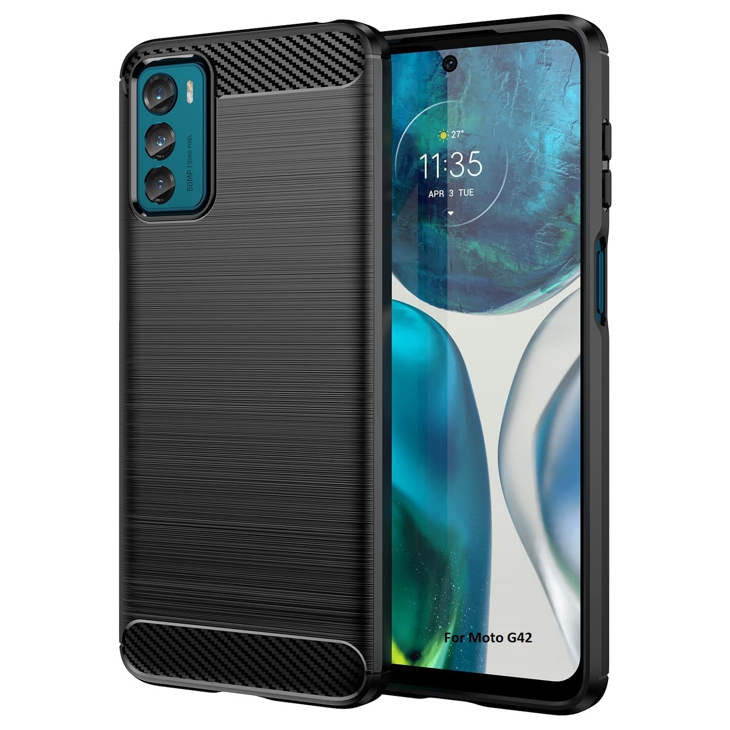 Faircost for Moto G42 Hybrid Carbon Fiber Texture Design Back Cover Anti-Scratch Shock Absorption Case Black