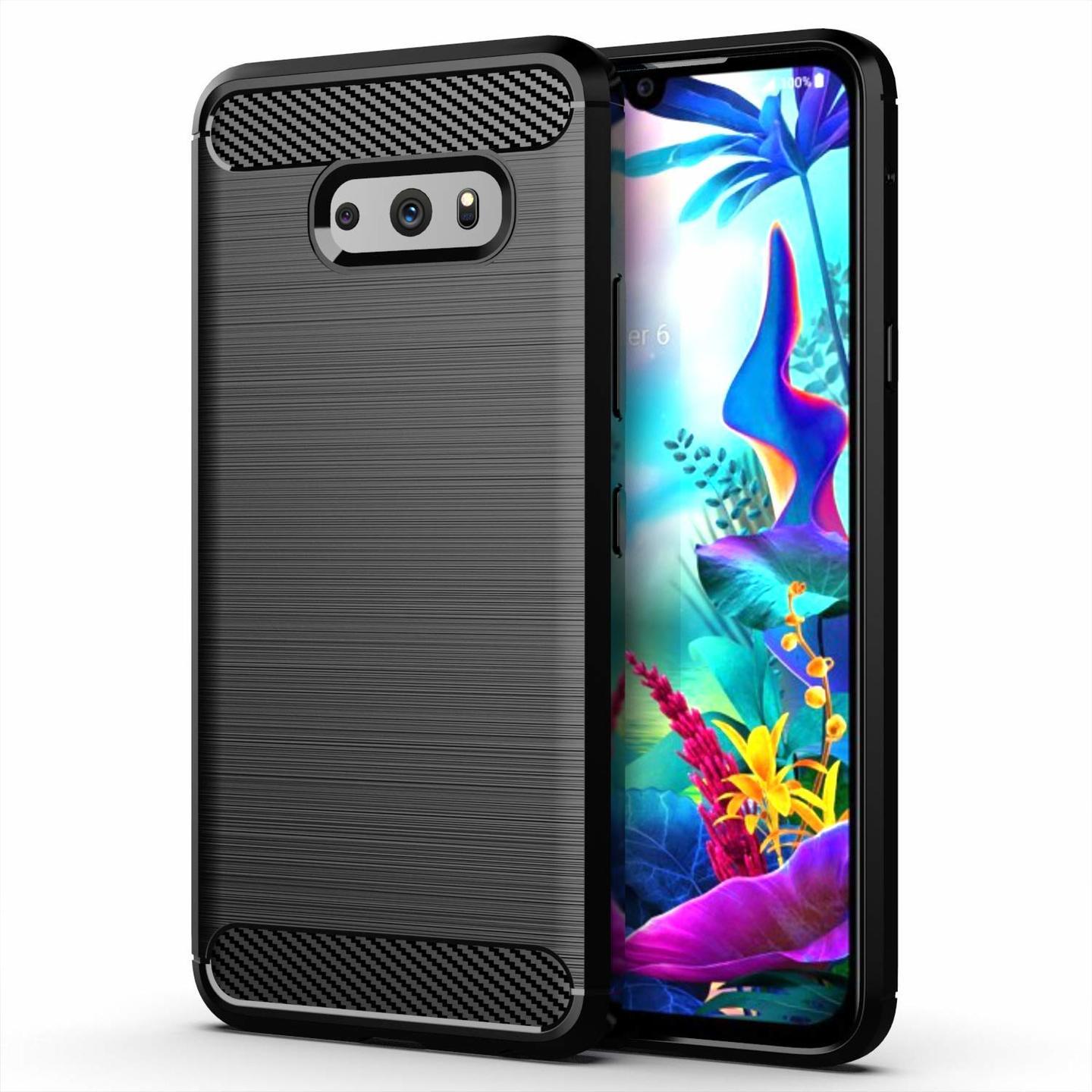 Faircost Hybrid Carbon Fiber Texture Design Back Cover Anti-Scratch Shock Absorption Case for LG G8X - Black