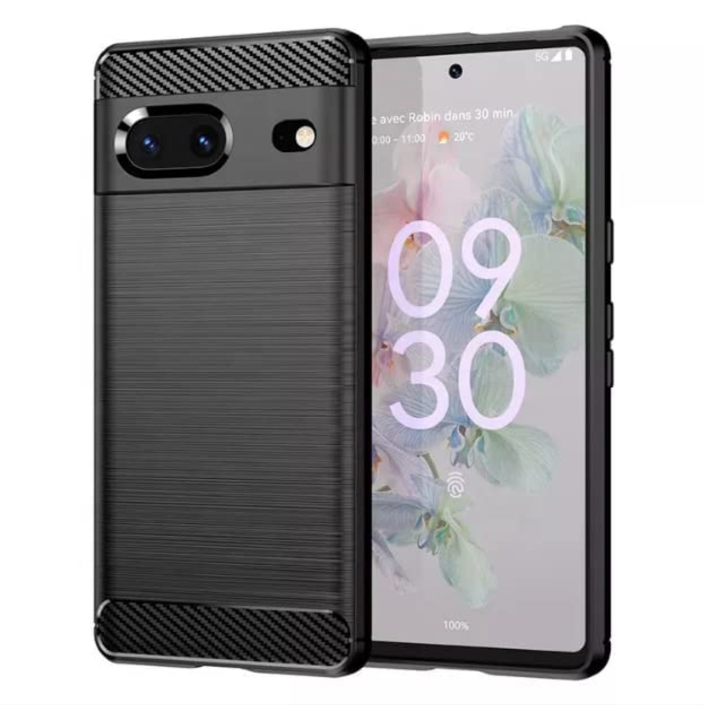 Faircost Hybrid Carbon Fiber Texture Design Back Cover Anti-Scratch Shock Absorption Case for Google Pixel 7 5G - Black