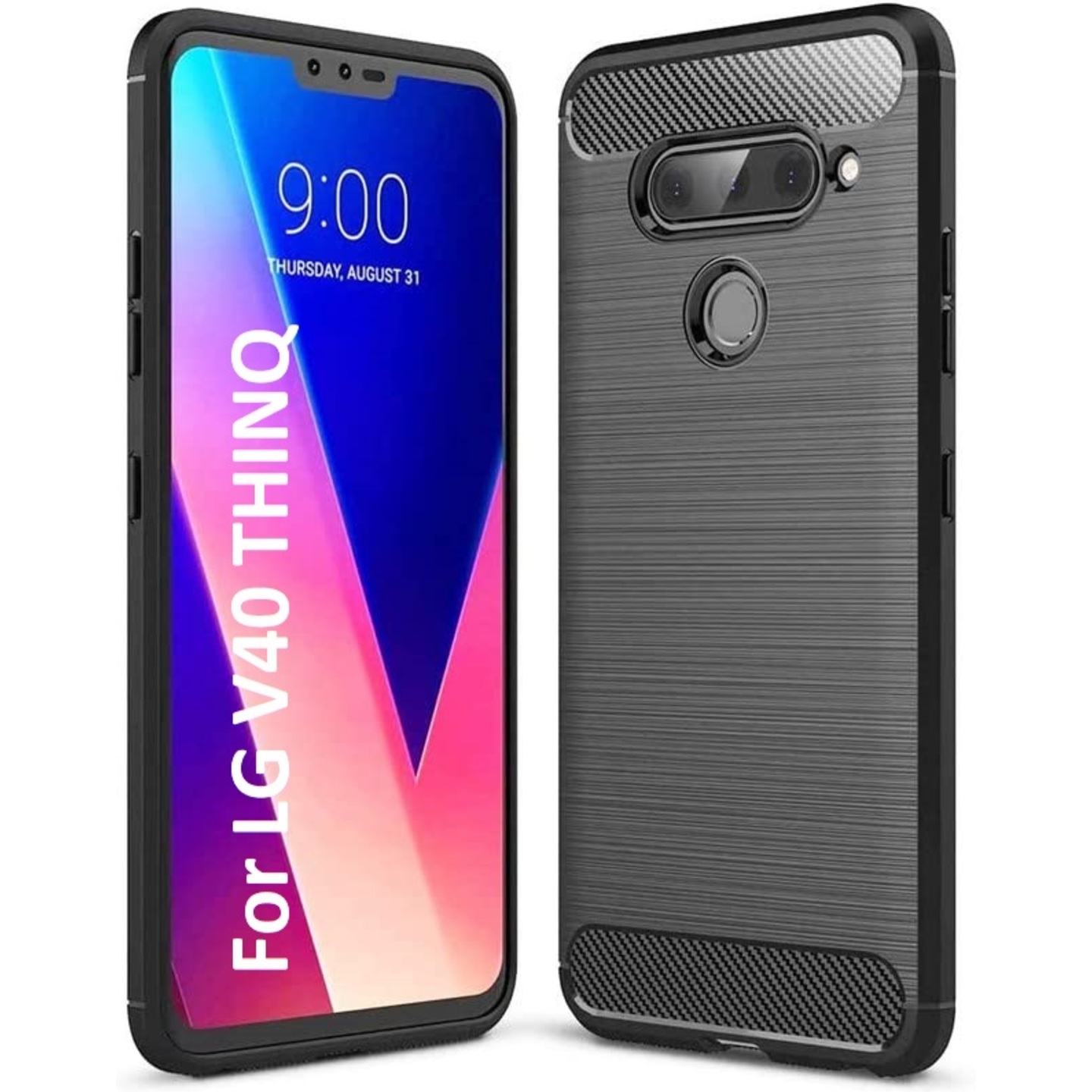 Faircost for LG V40 THINQ Hybrid Carbon Fiber Texture Design Back Cover Anti-Scratch Shock Absorption Case Black