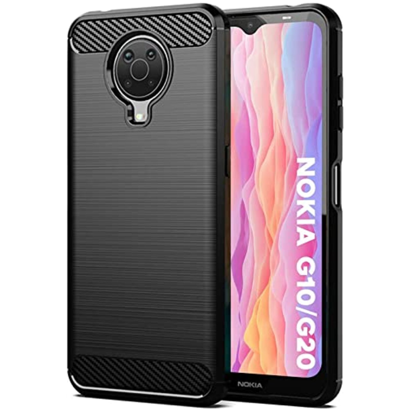 Faircost for Nokia G10-G20 Hybrid Carbon Fiber Texture Design Back Cover Anti-Scratch Shock Absorption Case Black