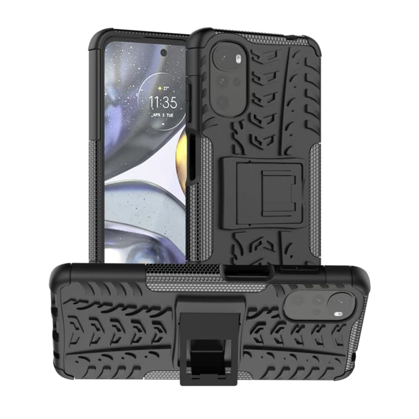 Faircost for Moto E22s Heavy Duty Shockproof Military Grade Armor Dual Protection Layer Hybrid Kick Stand Back Cover Case Black