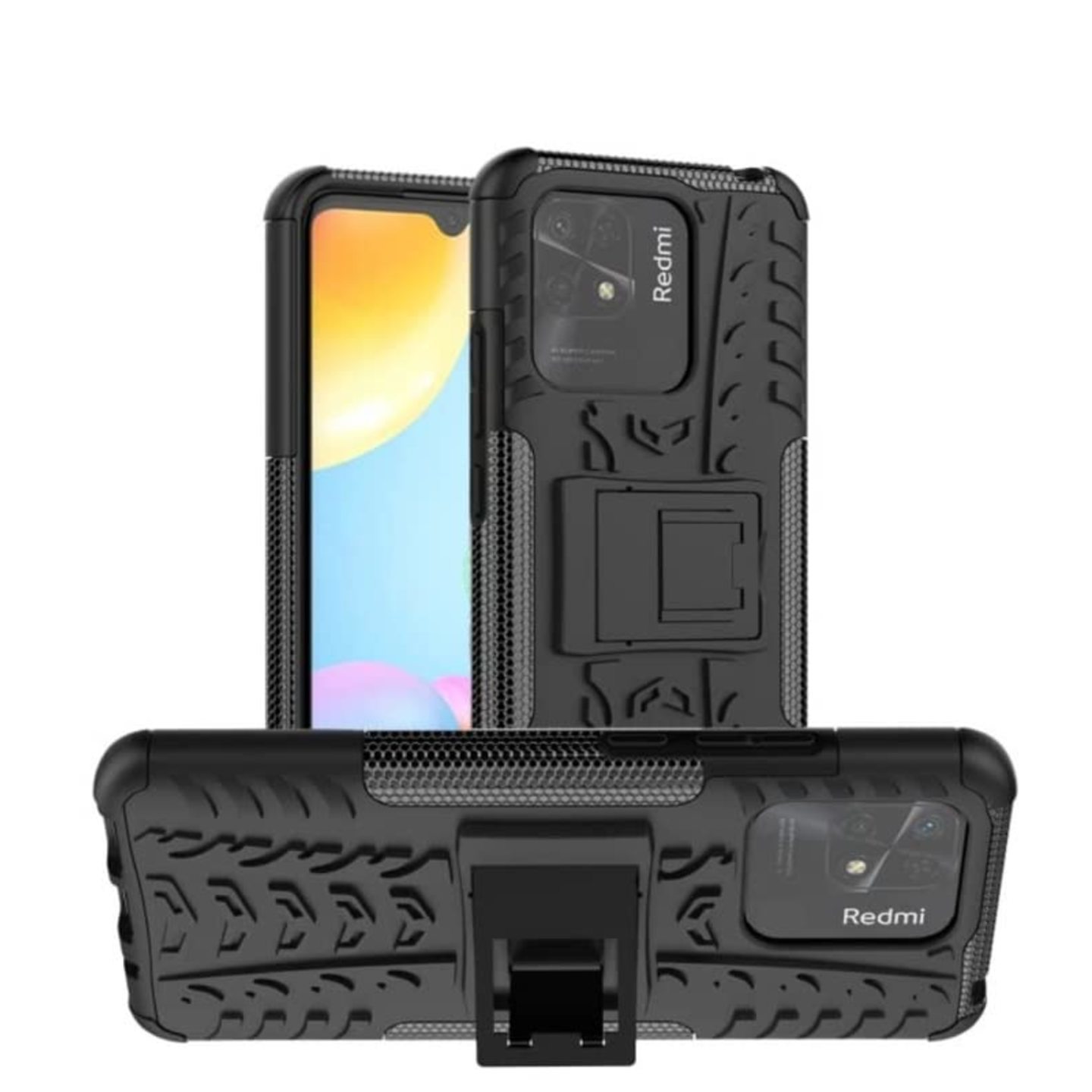 Faircost for Xiaomi REDMI 10 POWER Heavy Duty Shockproof Military Grade Armor Dual Protection Layer Hybrid Kick Stand Back Cover Case Black