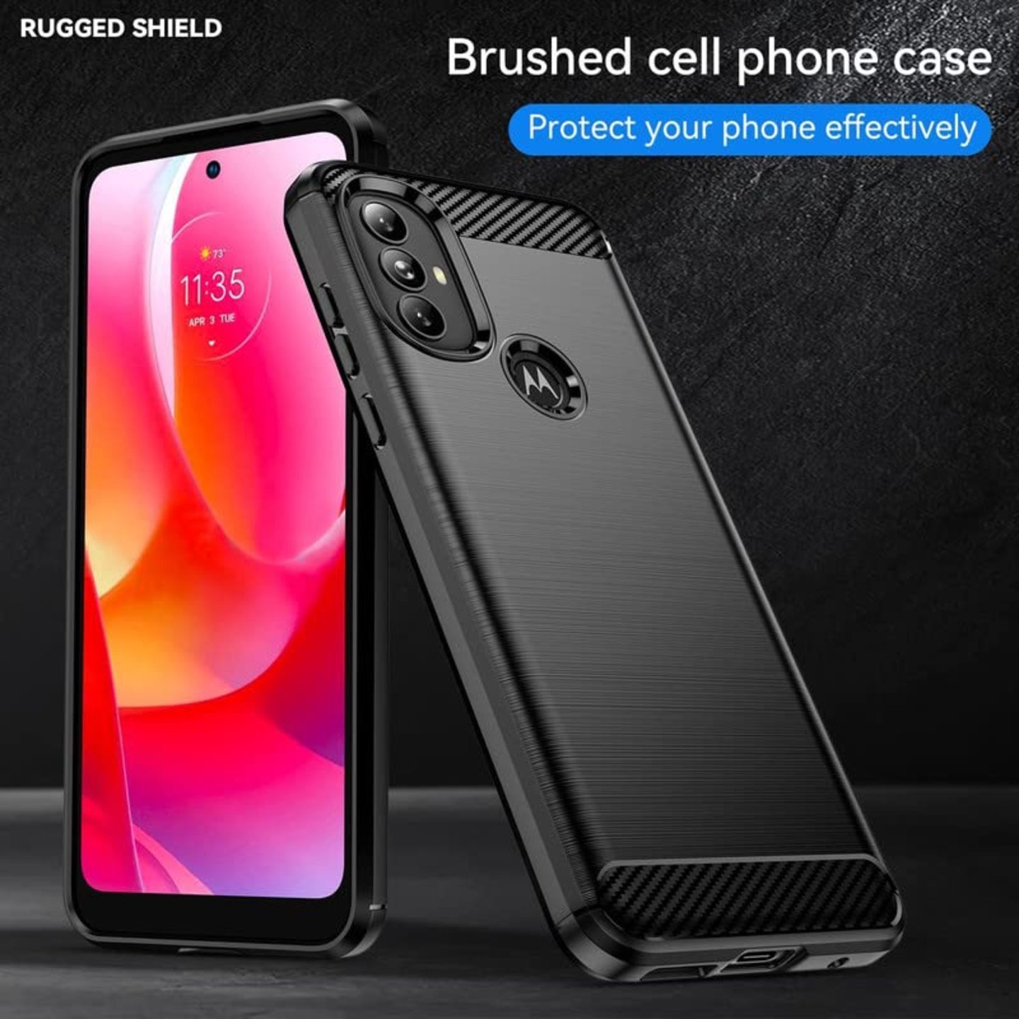 Faircost for Moto G POWER Hybrid Carbon Fiber Texture Design Back Cover Anti-Scratch Shock Absorption Case Black