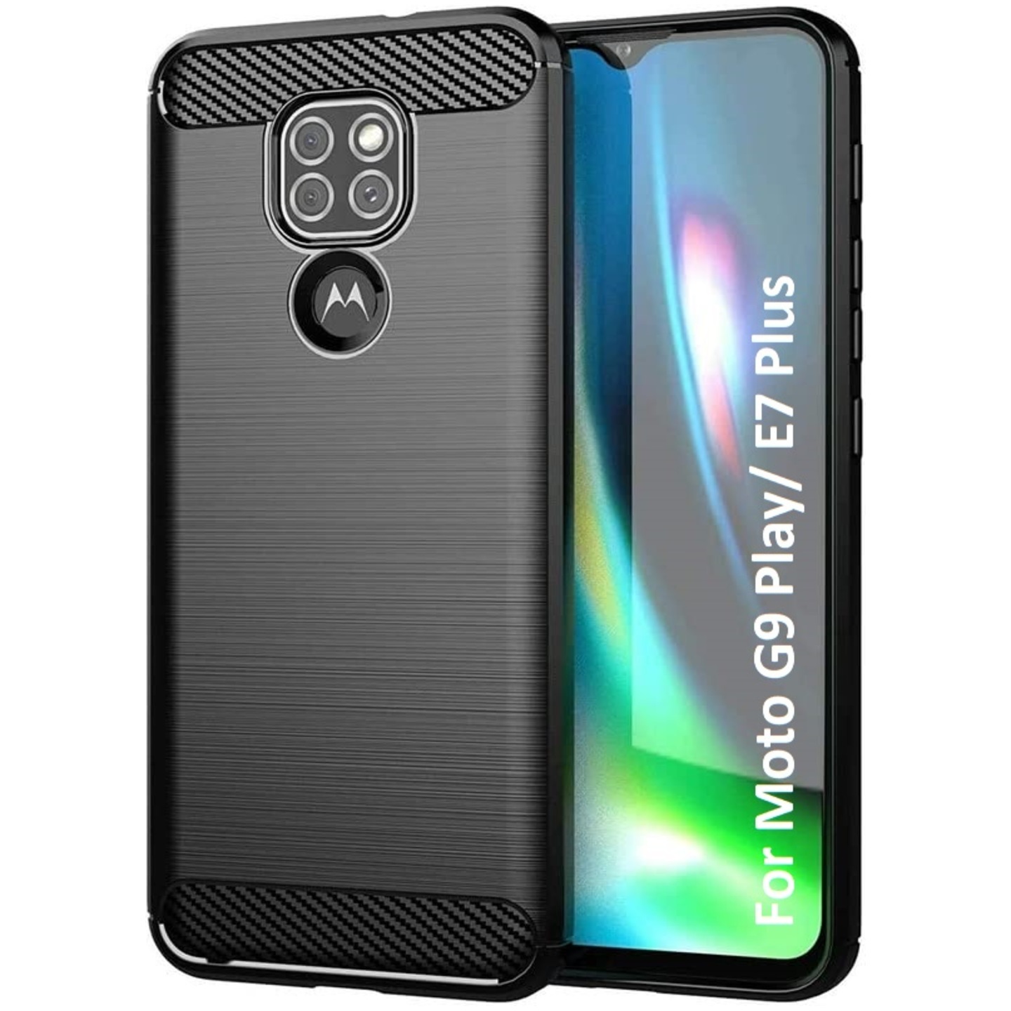 Faircost for Moto G9 PLAYE7 PLUS Hybrid Carbon Fiber Texture Design Back Cover Anti-Scratch Shock Absorption Case Black