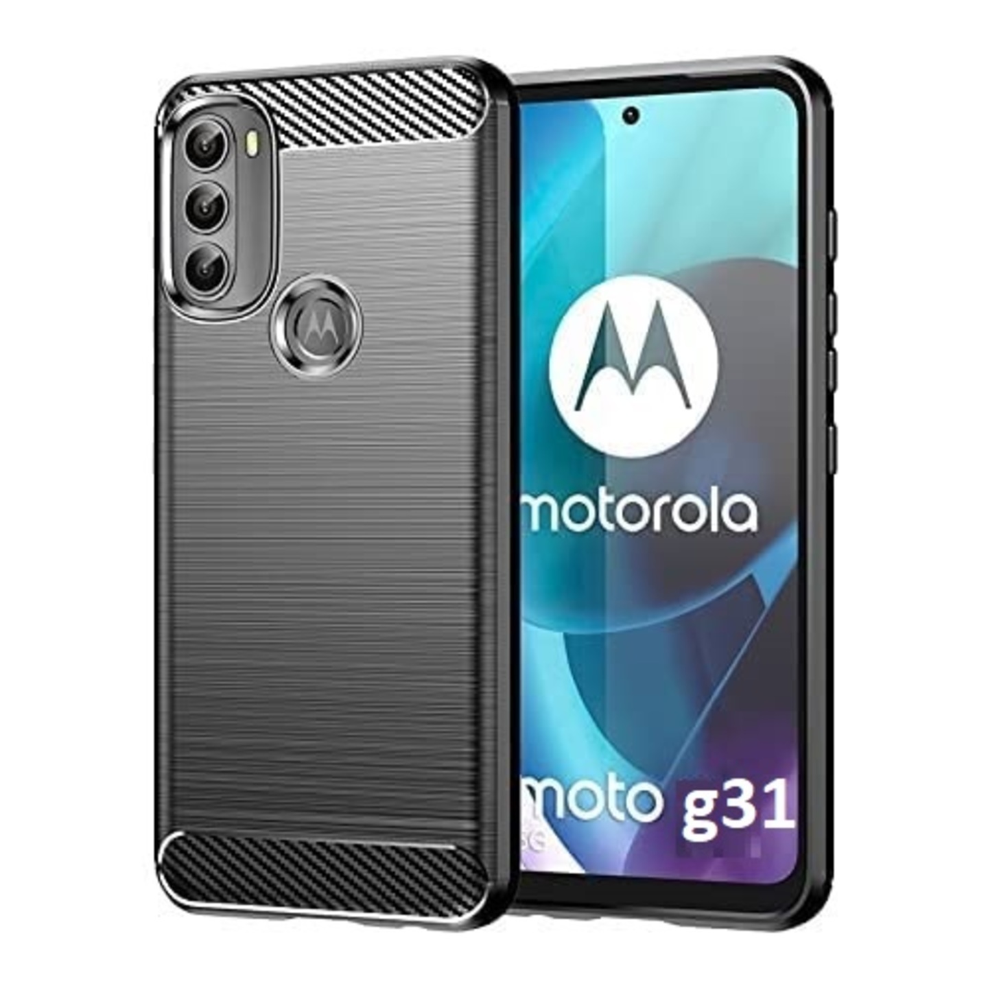 Faircost for Moto G31 Hybrid Carbon Fiber Texture Design Back Cover Anti-Scratch Shock Absorption Case Black