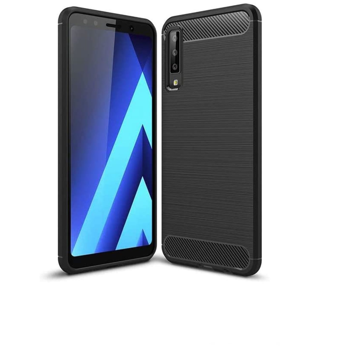 Faircost for Samsung Galaxy A7 2018 Hybrid Carbon Fiber Texture Design Back Cover Anti-Scratch Shock Absorption Case Black