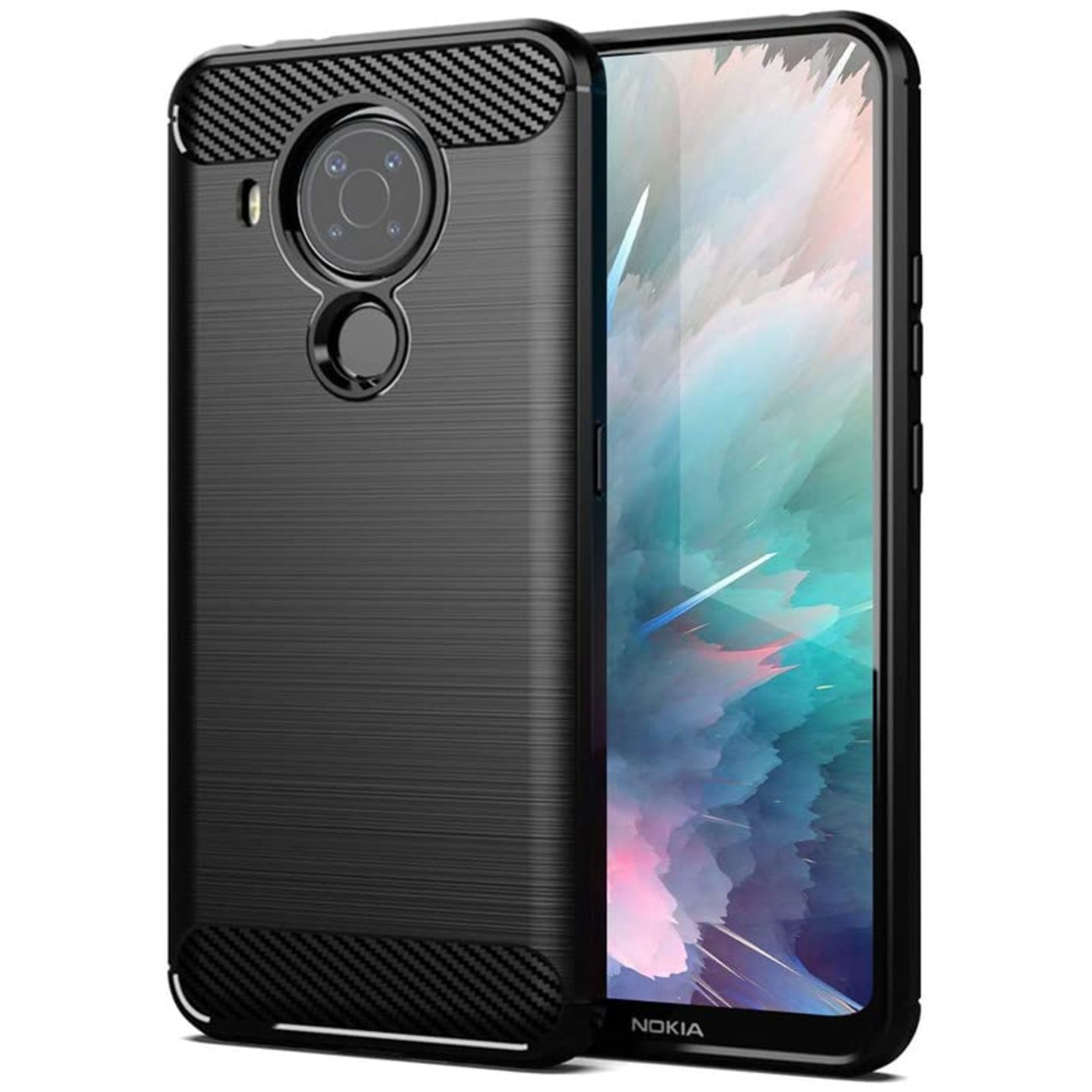 Faircost for Nokia 5.4 Hybrid Carbon Fibre Texture Design Back Cover Anti-Scratch Shock Absorption Case Black
