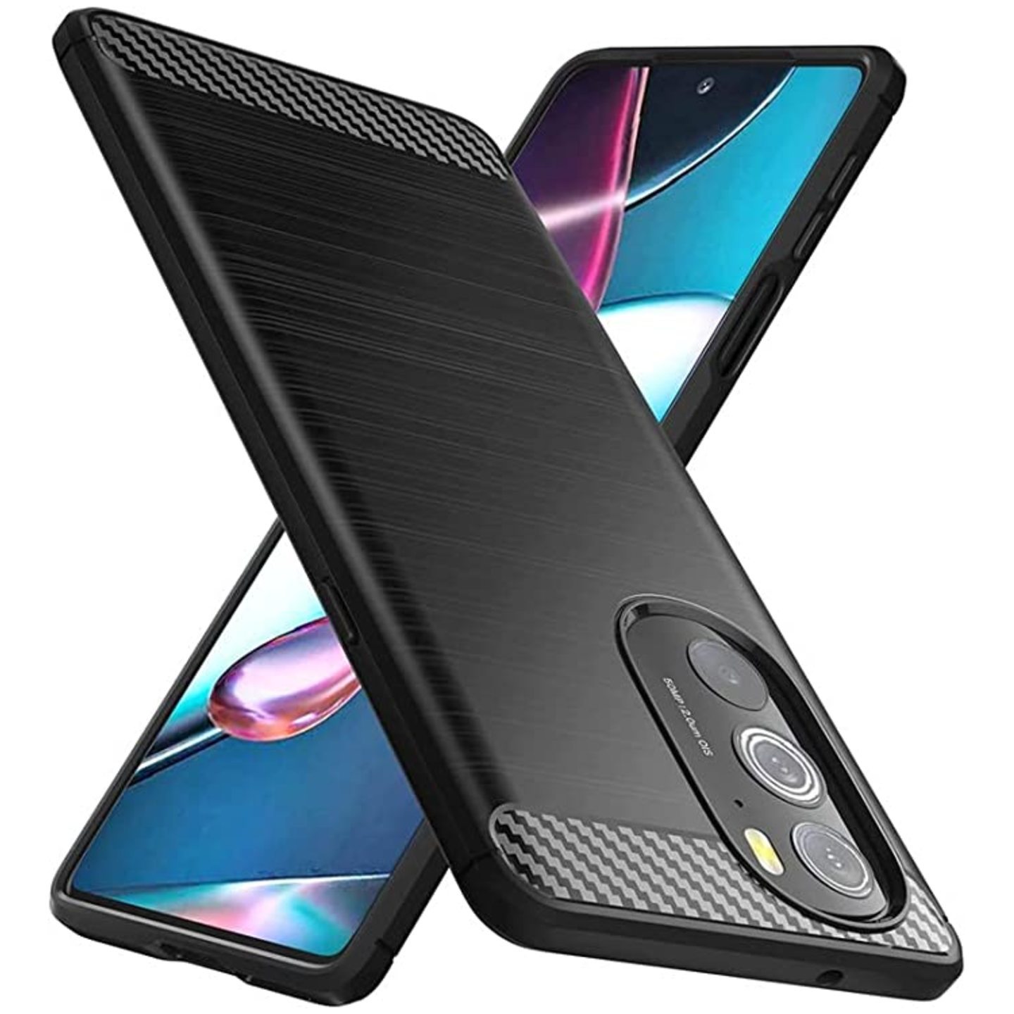 Faircost for Motorola Moto EDGE 30 Hybrid Carbon Fiber Texture Design Back Cover Anti-Scratch Shock Absorption Case Black