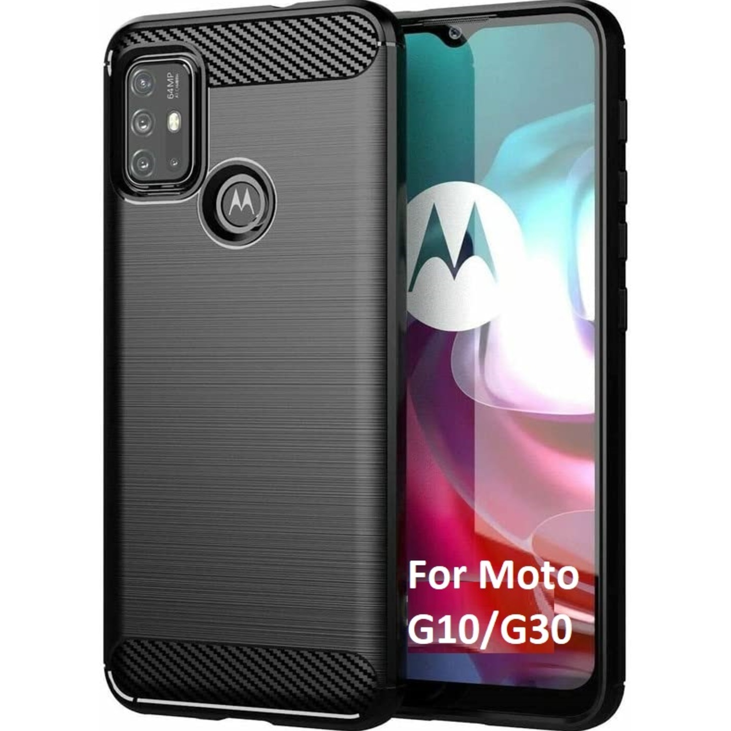 Faircost for Moto G10/G30 Hybrid Carbon Fiber Texture Design Back Cover Anti-Scratch Shock Absorption Case Black