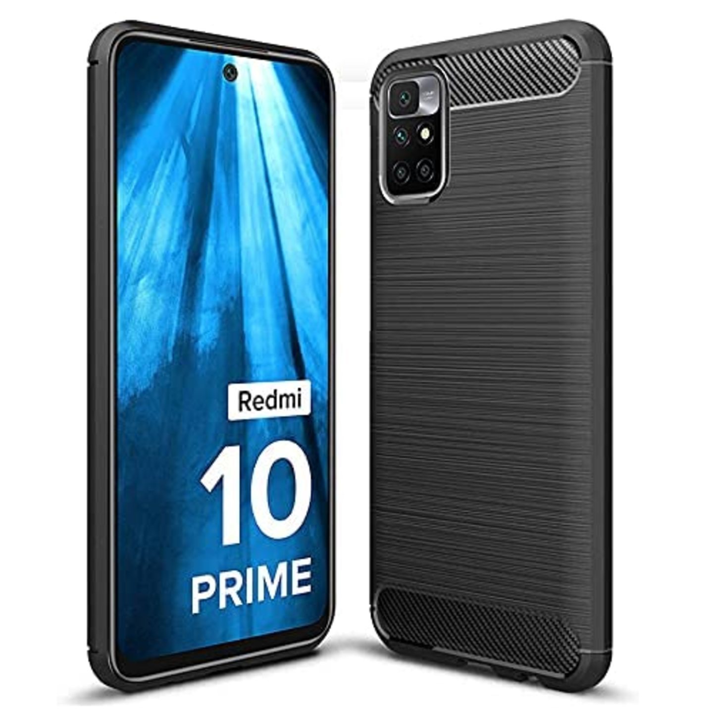 Faircost for Xiaomi Redmi 10 PRIME 2021 Hybrid Carbon Fiber Texture Design Back Cover Anti-Scratch Shock Absorption Case Black