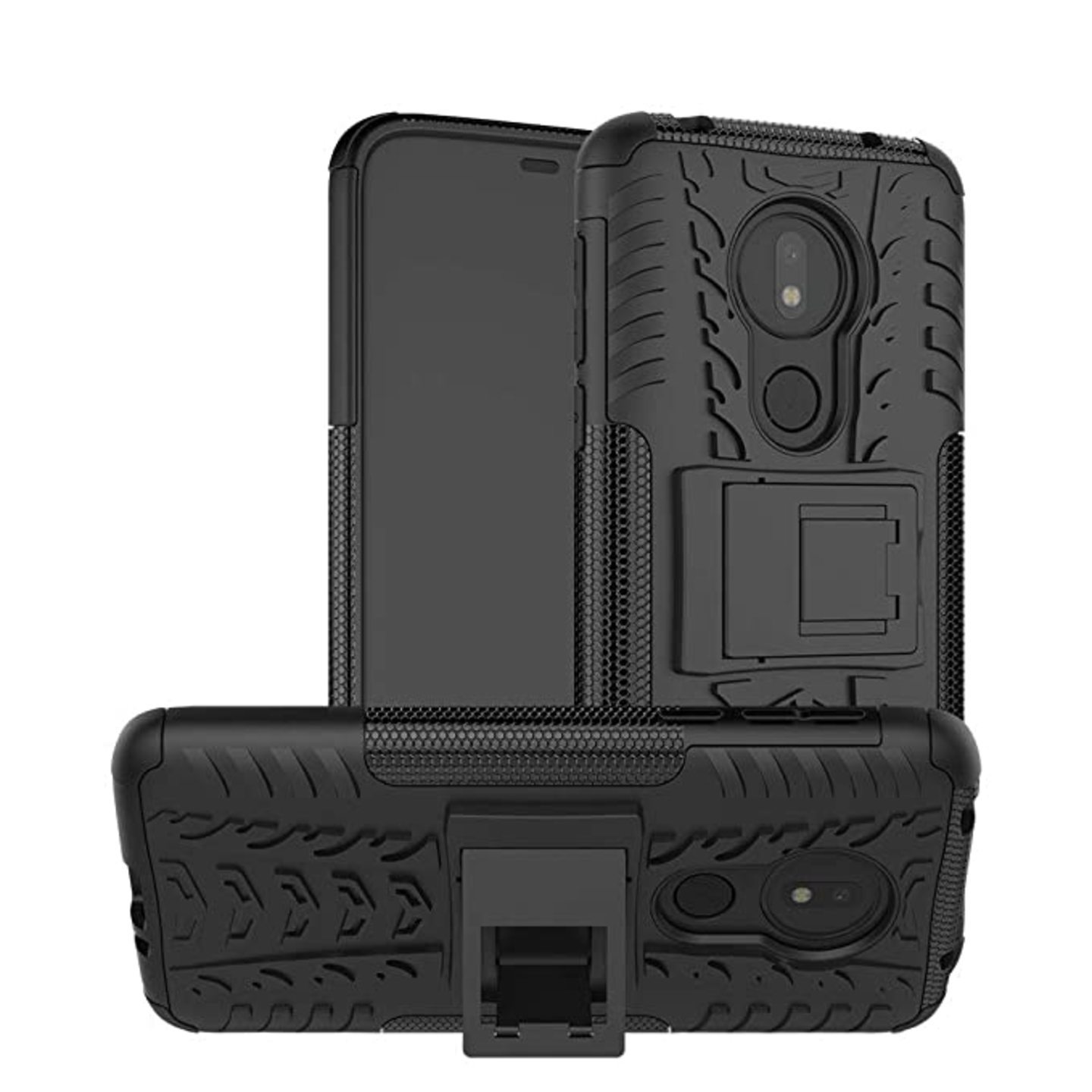 Faircost for Moto G7 POWER Heavy Duty Shockproof Military Grade Armor Dual Protection Layer Hybrid Kick Stand Back Cover Case Black