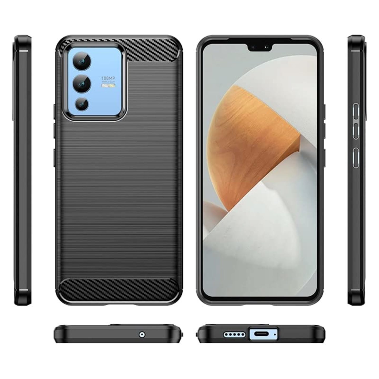 Faircost for VIVO V23 Hybrid Carbon Fiber Texture Design Back Cover Anti-Scratch Shock Absorption Case Black