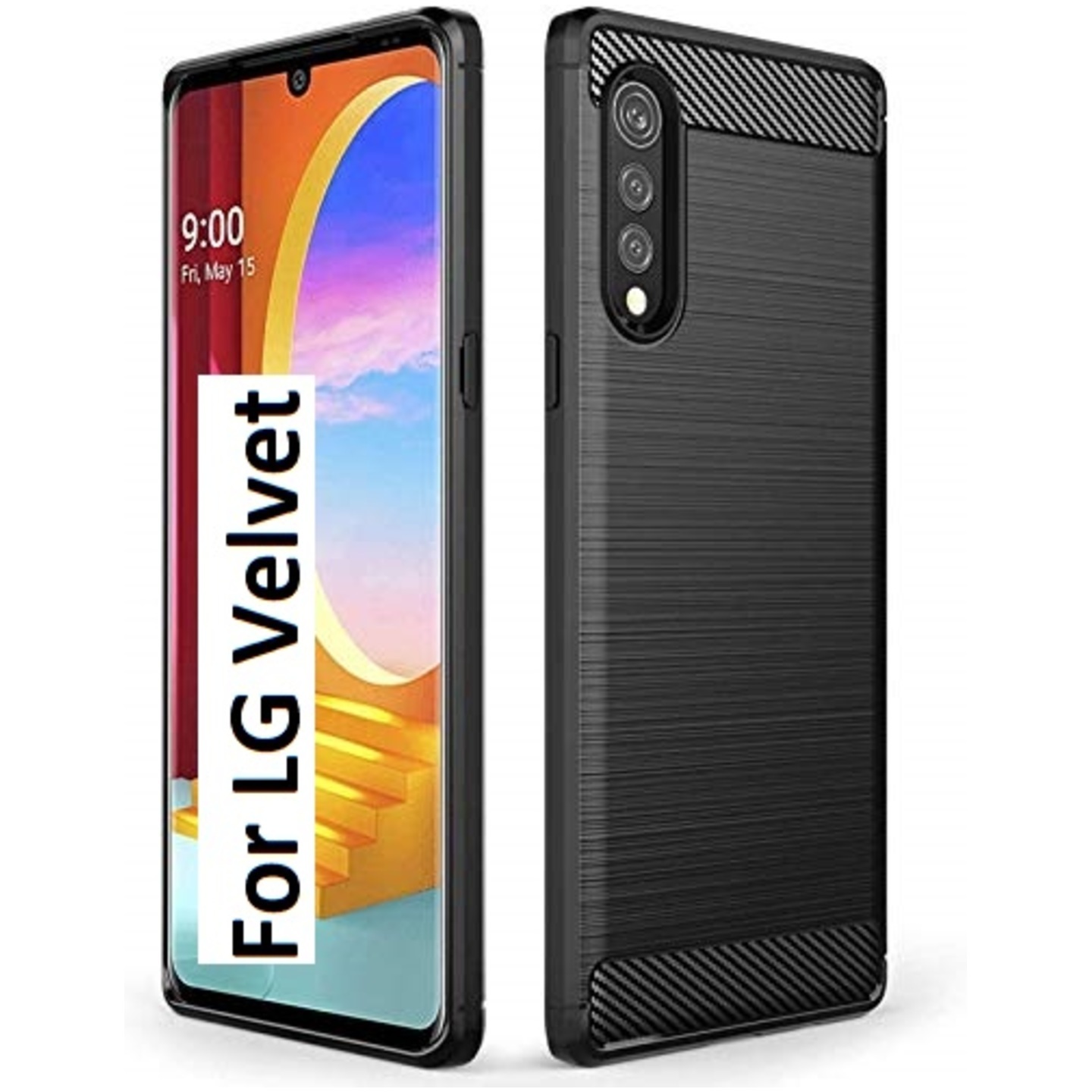 Faircost for LG VELVET Hybrid Carbon Fiber Texture Design Back Cover Anti-Scratch Shock Absorption Case Black