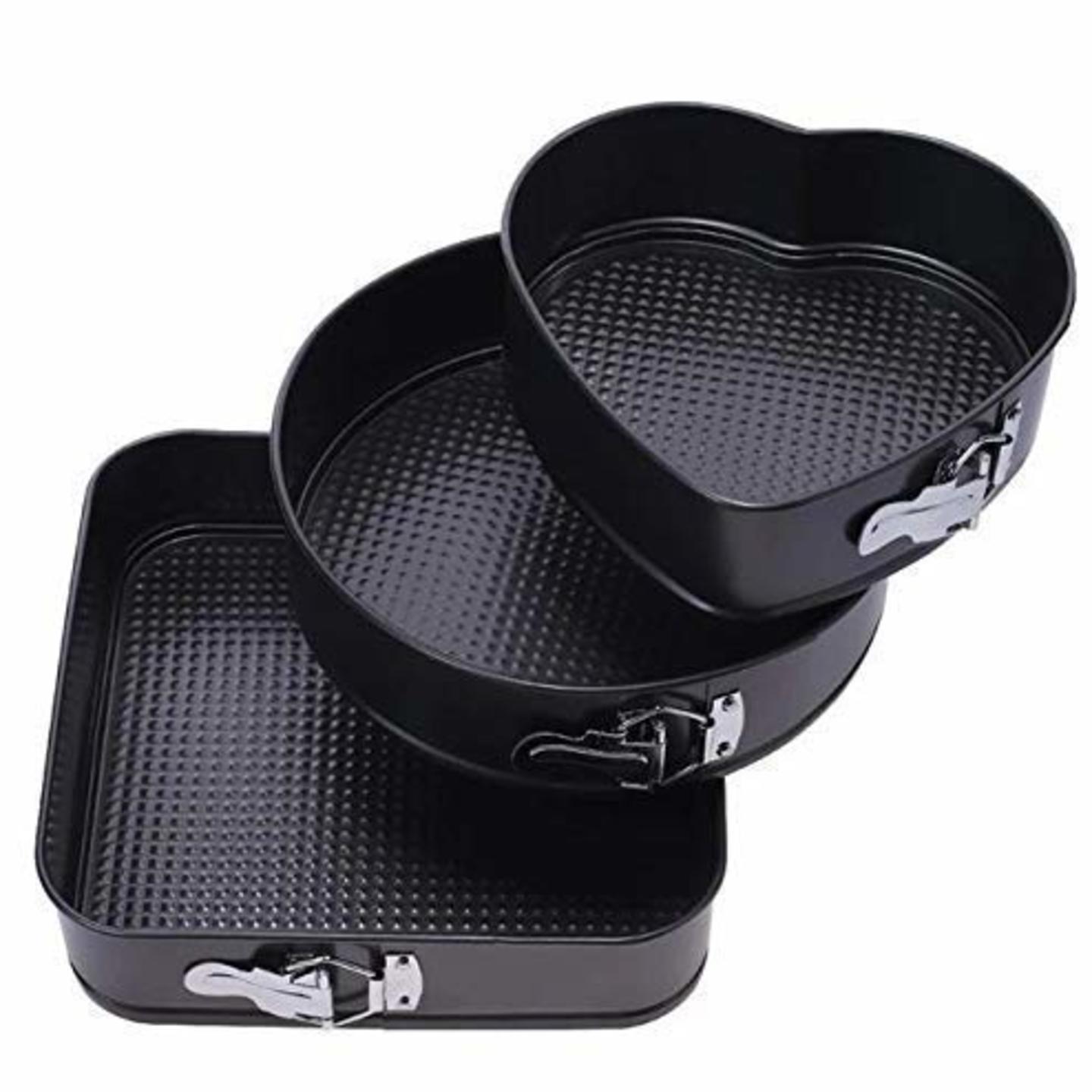 Set of 3 Circle, Square and Heart Shape Spring Form Cake Tin, Baking Pan Mould