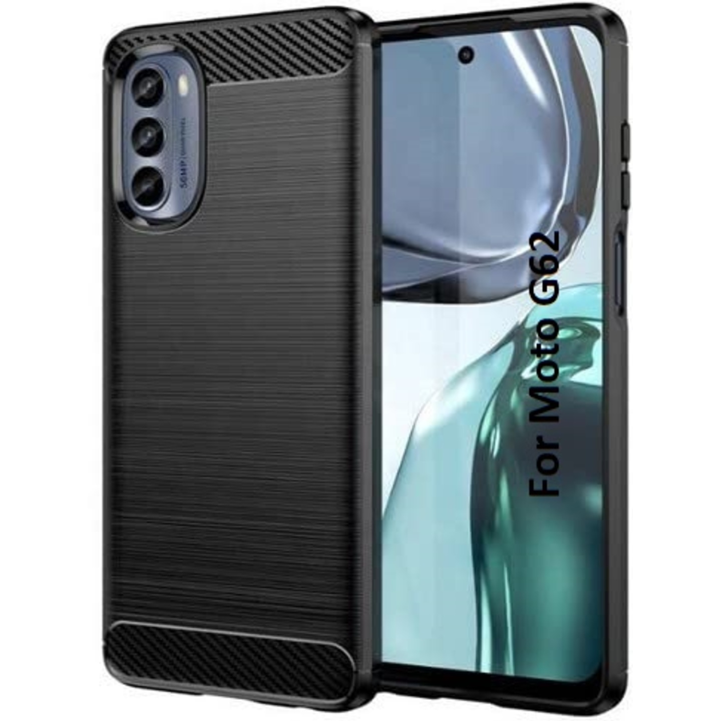 Faircost for Moto G62 Hybrid Carbon Fiber Texture Design Back Cover Anti-Scratch Shock Absorption Case Black