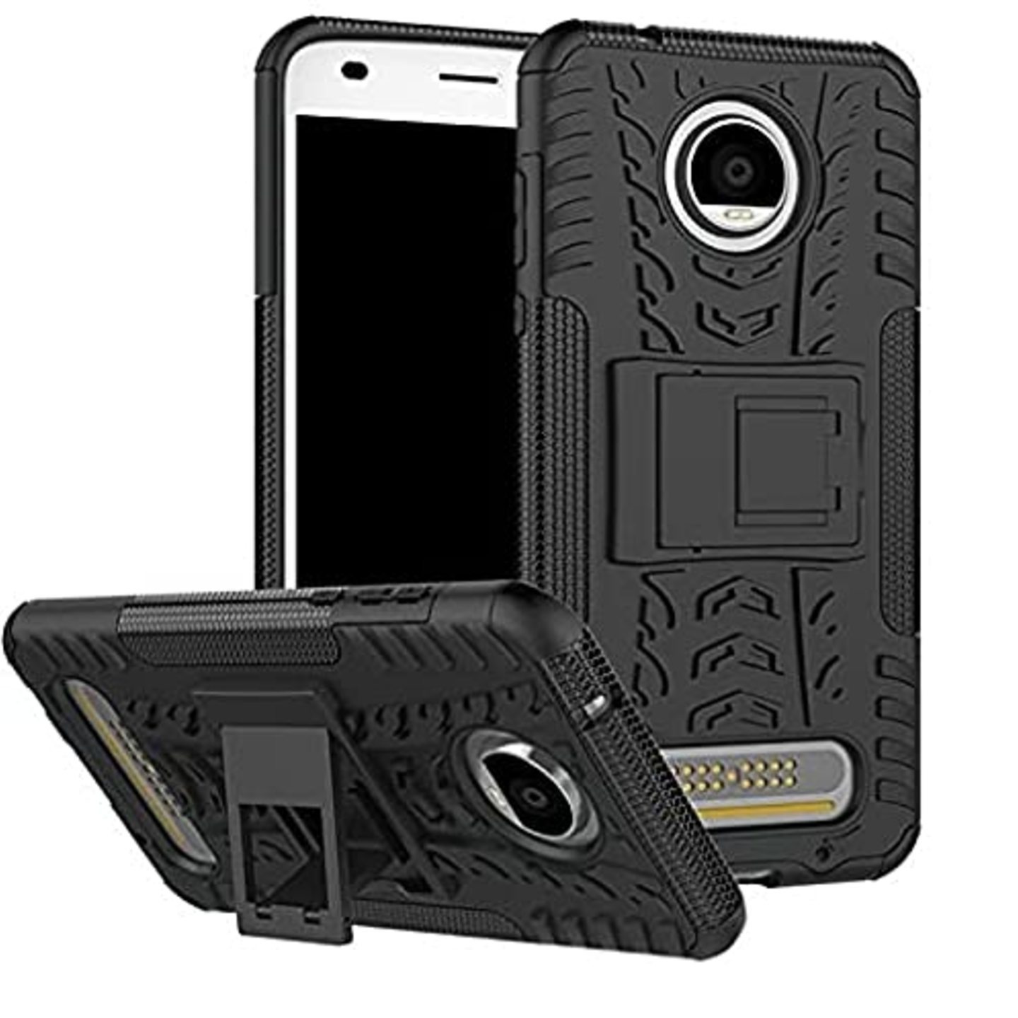 Faircost for Moto Z2 PLAY Heavy Duty Shockproof Military Grade Armor Dual Protection Layer Hybrid Kick Stand Back Cover Case Black