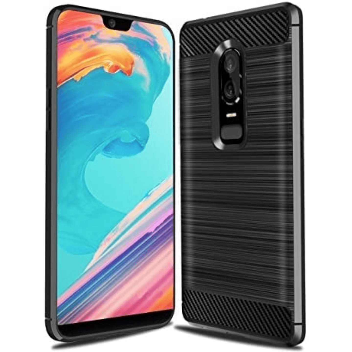 Faircost for Oneplus 6 Hybrid Carbon Fiber Texture Design Back Cover Anti-Scratch Shock Absorption Case Black