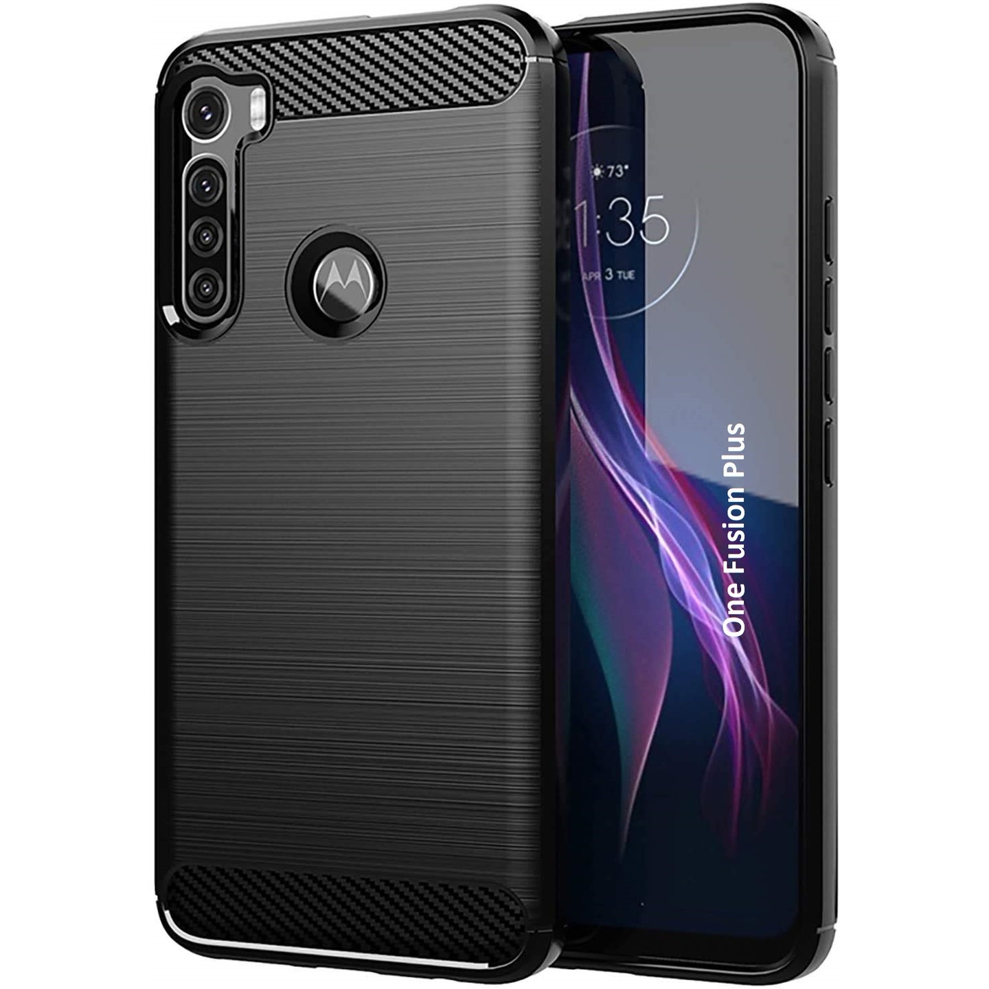 Faircost for Moto ONE FUSION PLUS Hybrid Carbon Fiber Texture Design Back Cover Anti-Scratch Shock Absorption Case Black