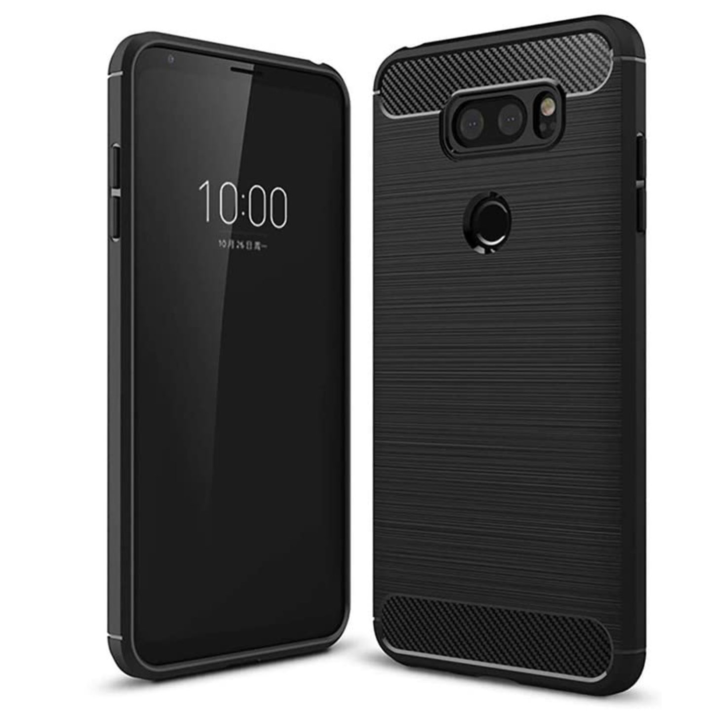 Faircost for LG V30 Hybrid Carbon Fiber Texture Design Back Cover Anti-Scratch Shock Absorption Case Black