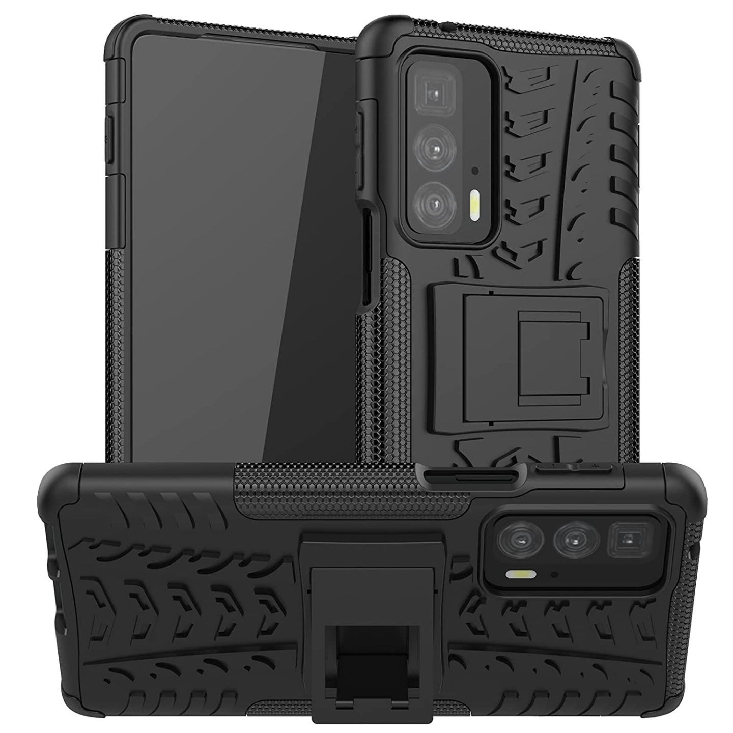 Faircost for Moto EDGE 20 PRO Heavy Duty Shockproof Military Grade Armor Dual Protection Layer Hybrid Kick Stand Back Cover Case Black