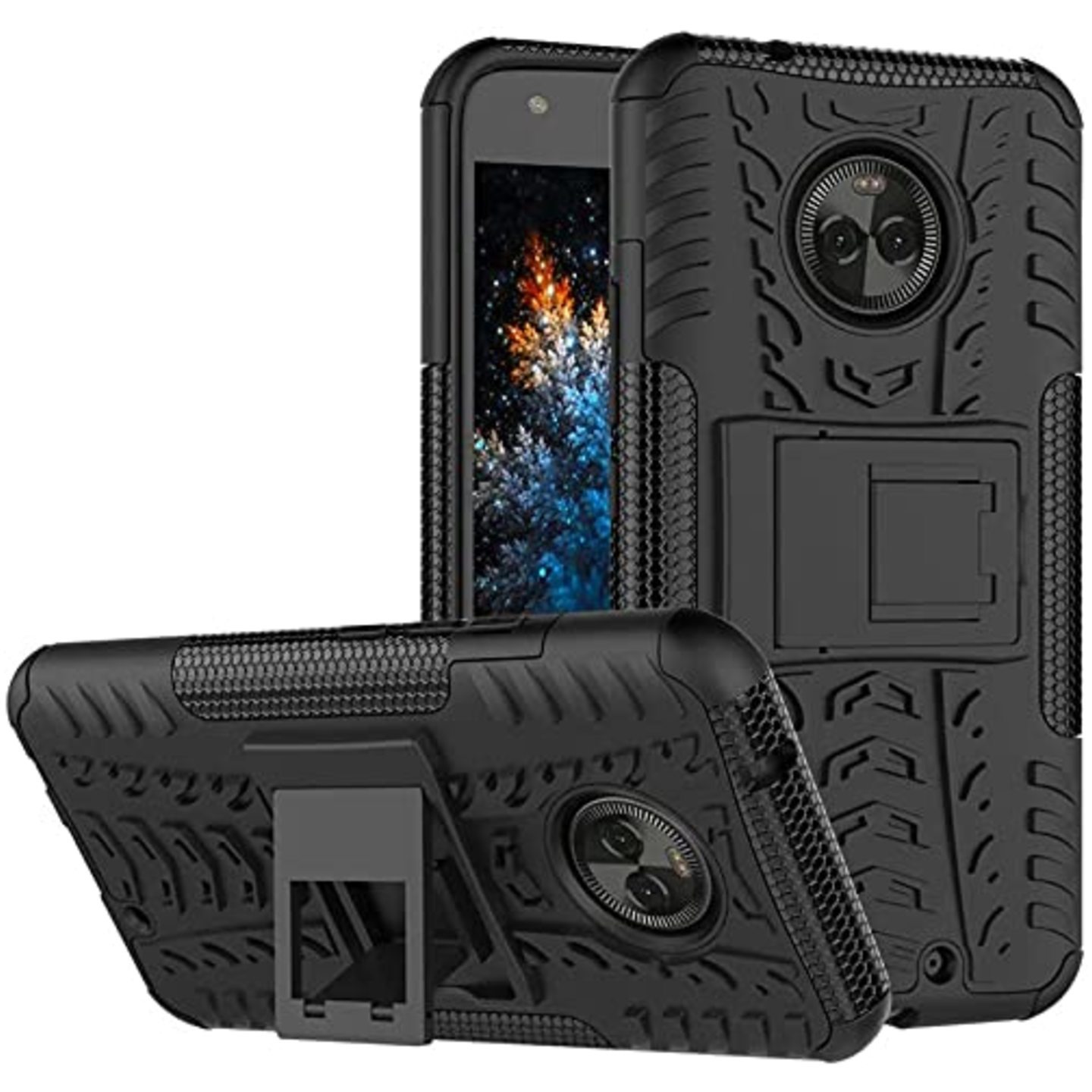Faircost for Moto X4 Heavy Duty Shockproof Military Grade Armor Dual Protection Layer Hybrid Kick Stand Back Cover Case Black
